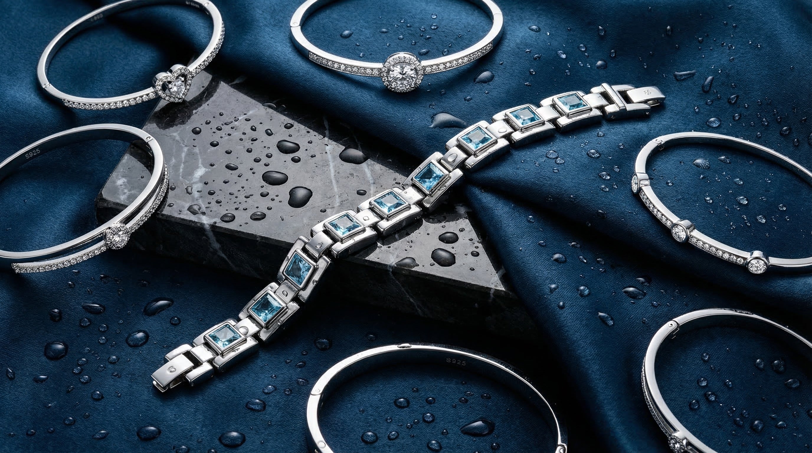 aquamarine mens bracelet - hero image