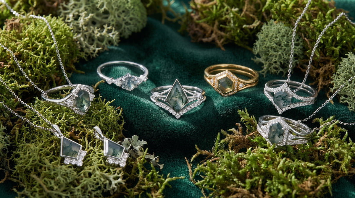 engagement moss agate ring editorial image
