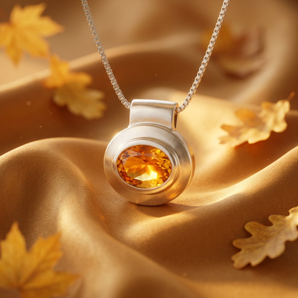 S925 Sterling Silver Oval Cut Citrine Pendant – 15.3-16.9 