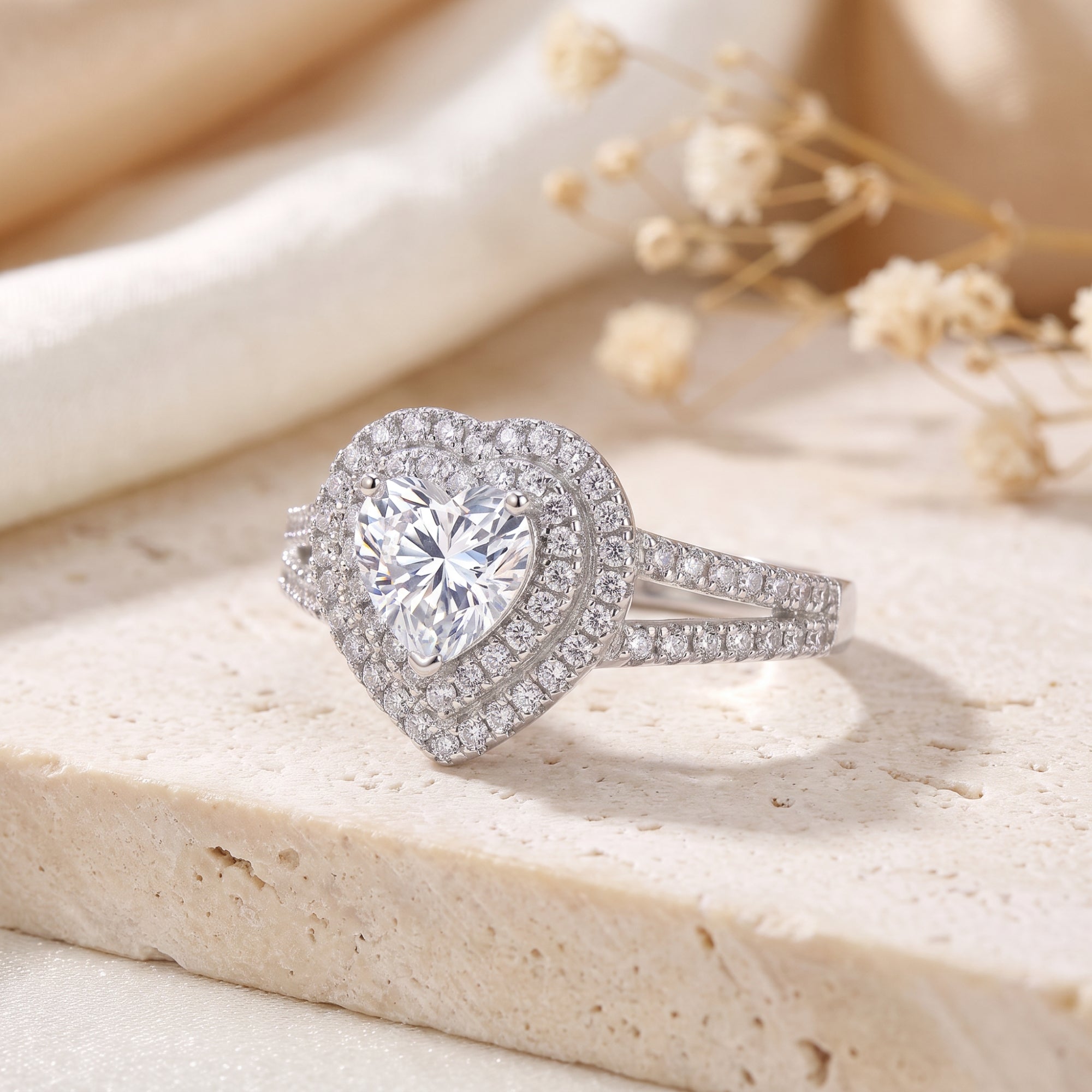 The Heart Double Halo Ring