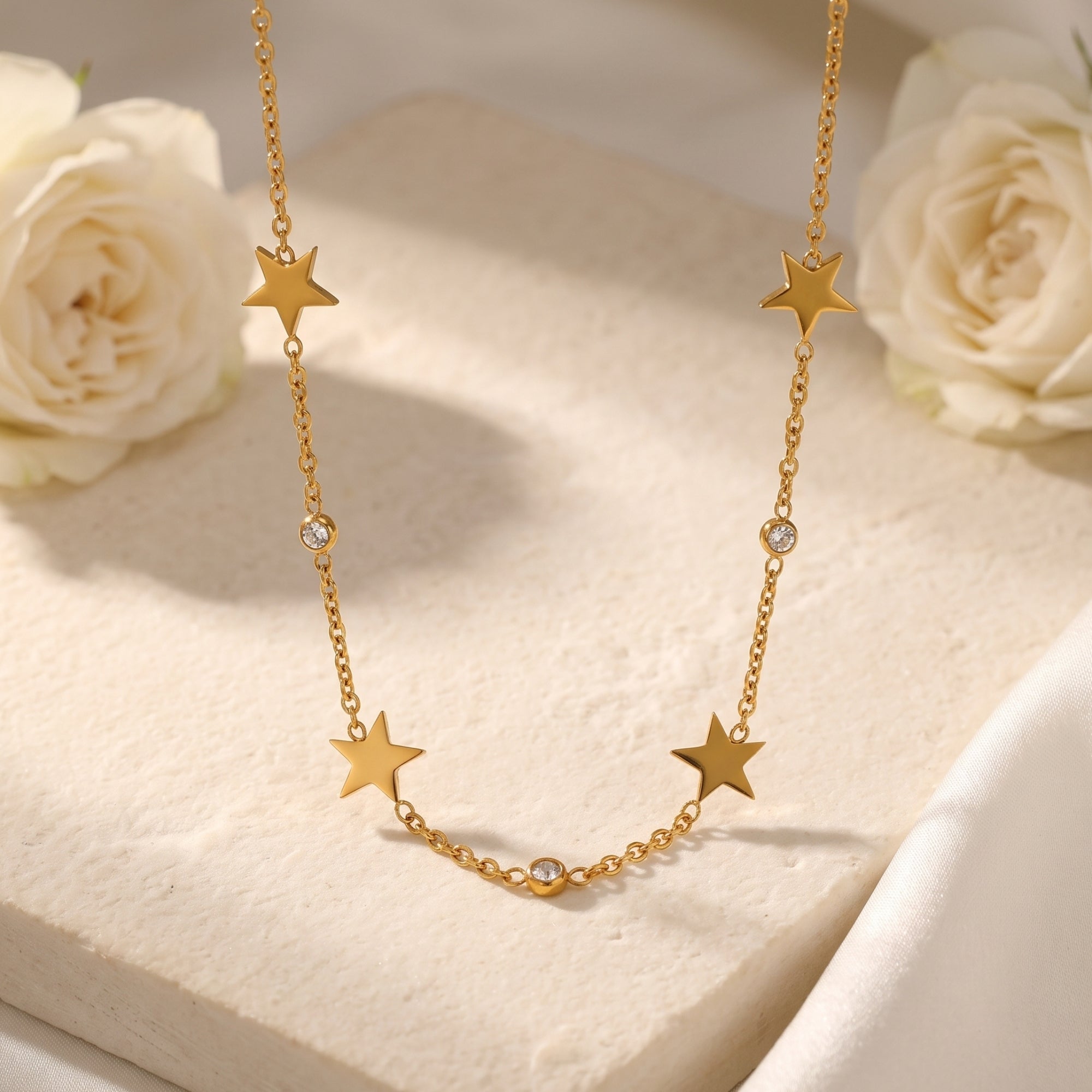 Star Charm Station Necklace – 18K Gold PVD Stainless Steel – Gift