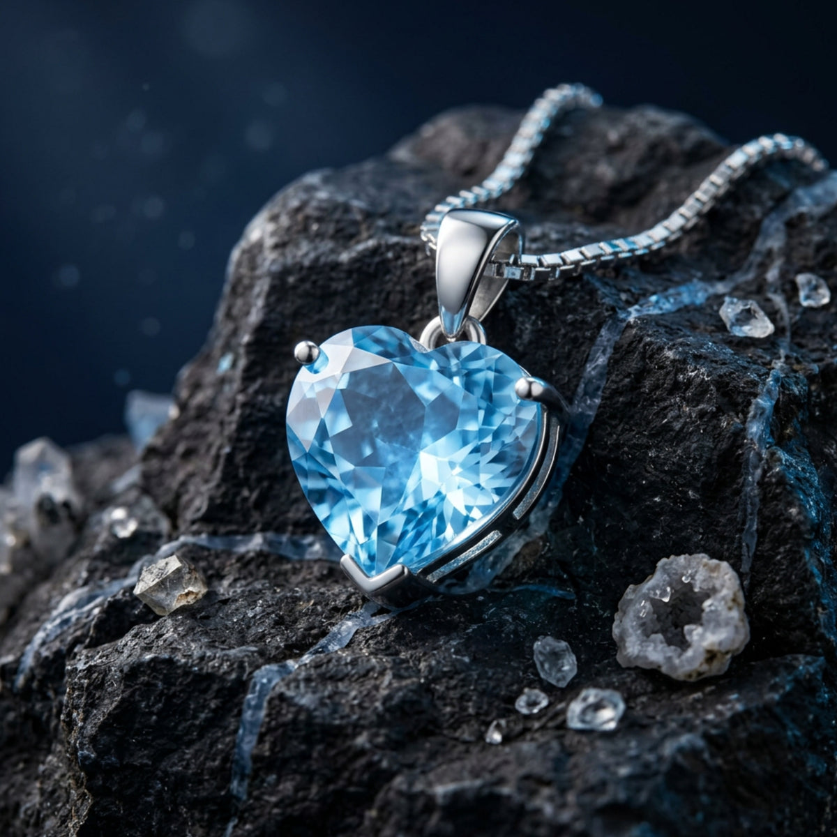 Blue Heart Cut Natural Topaz Pendant Necklace – 925 Sterling 