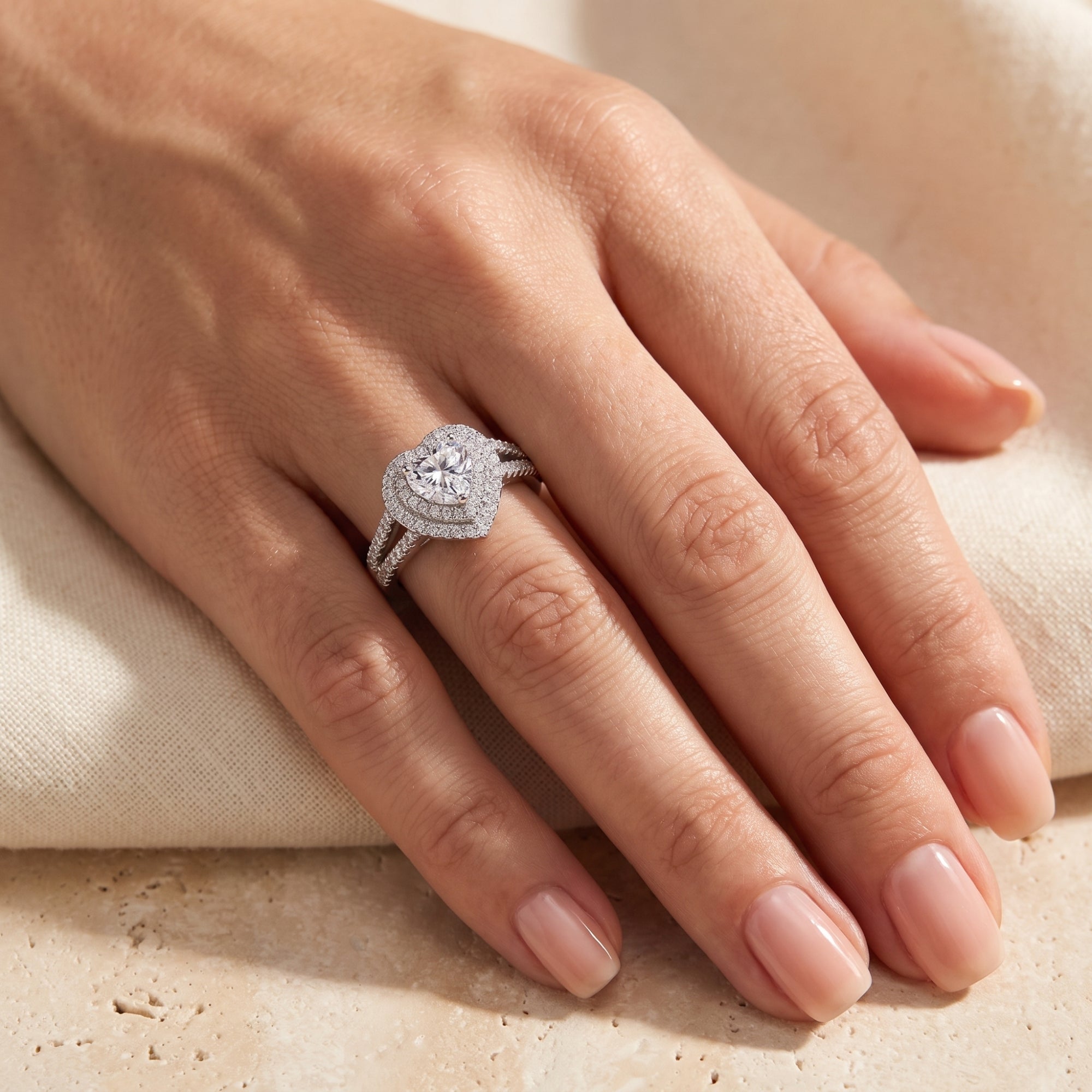 The Heart Double Halo Ring