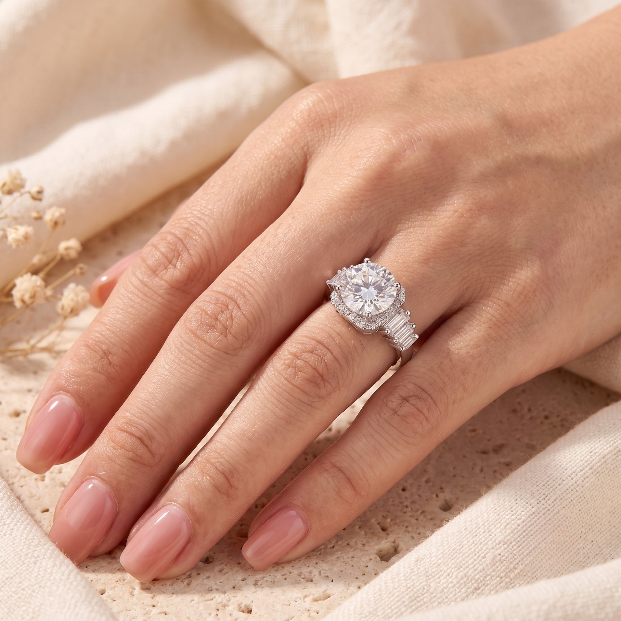 The Aria Baguette Halo Ring