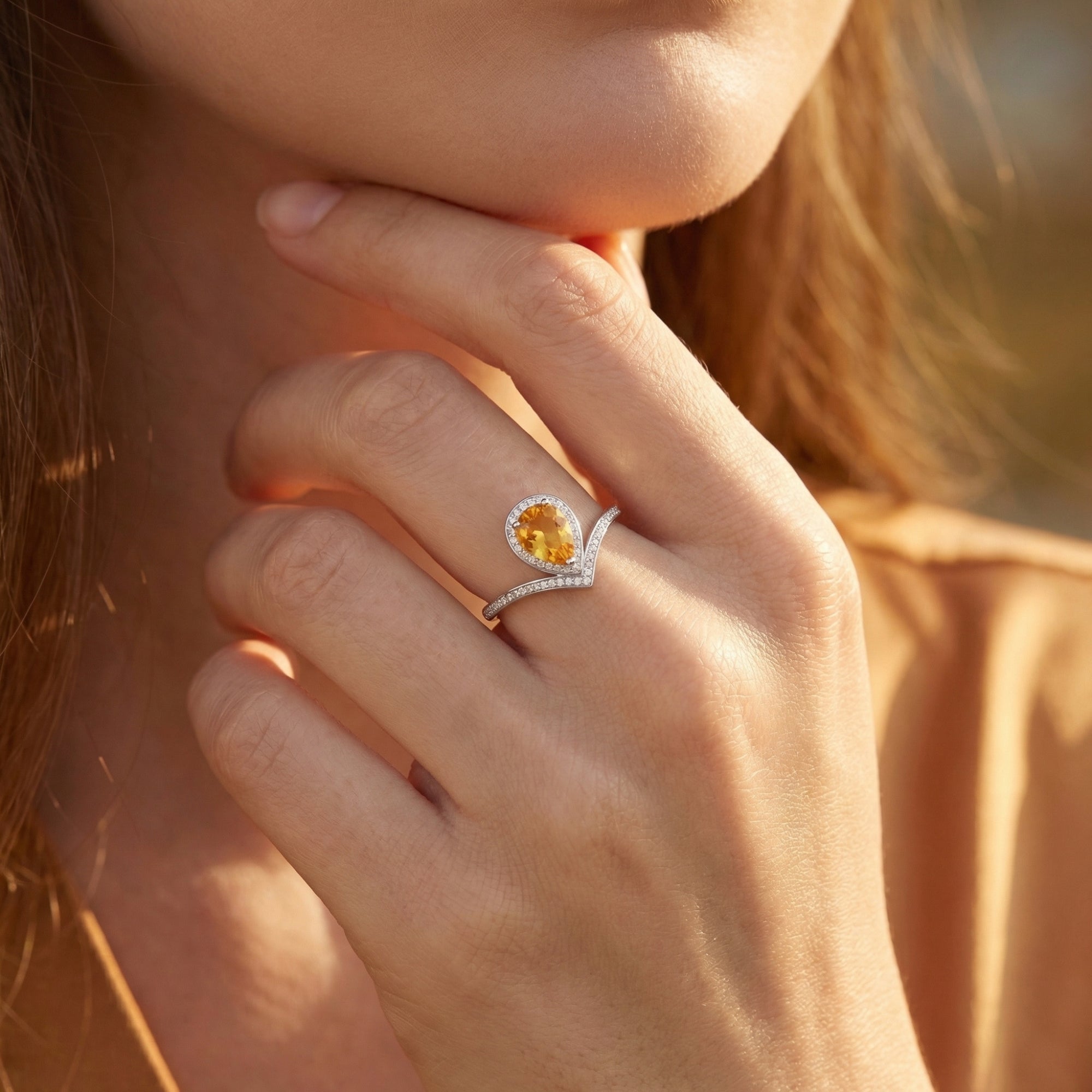 The Zinnia Pear Natural Citrine Ring