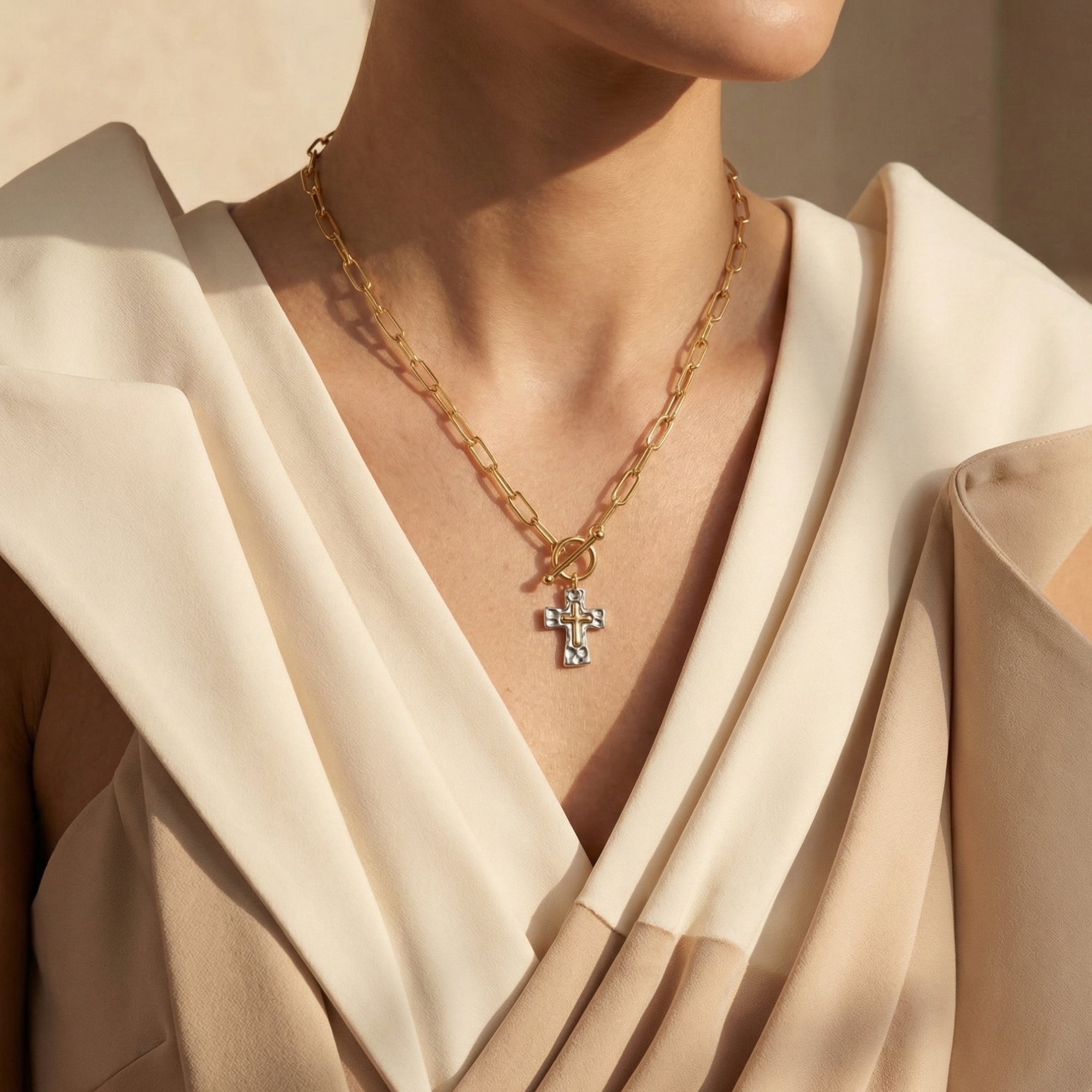 The Hammered 'Steadfast Cross' Necklace