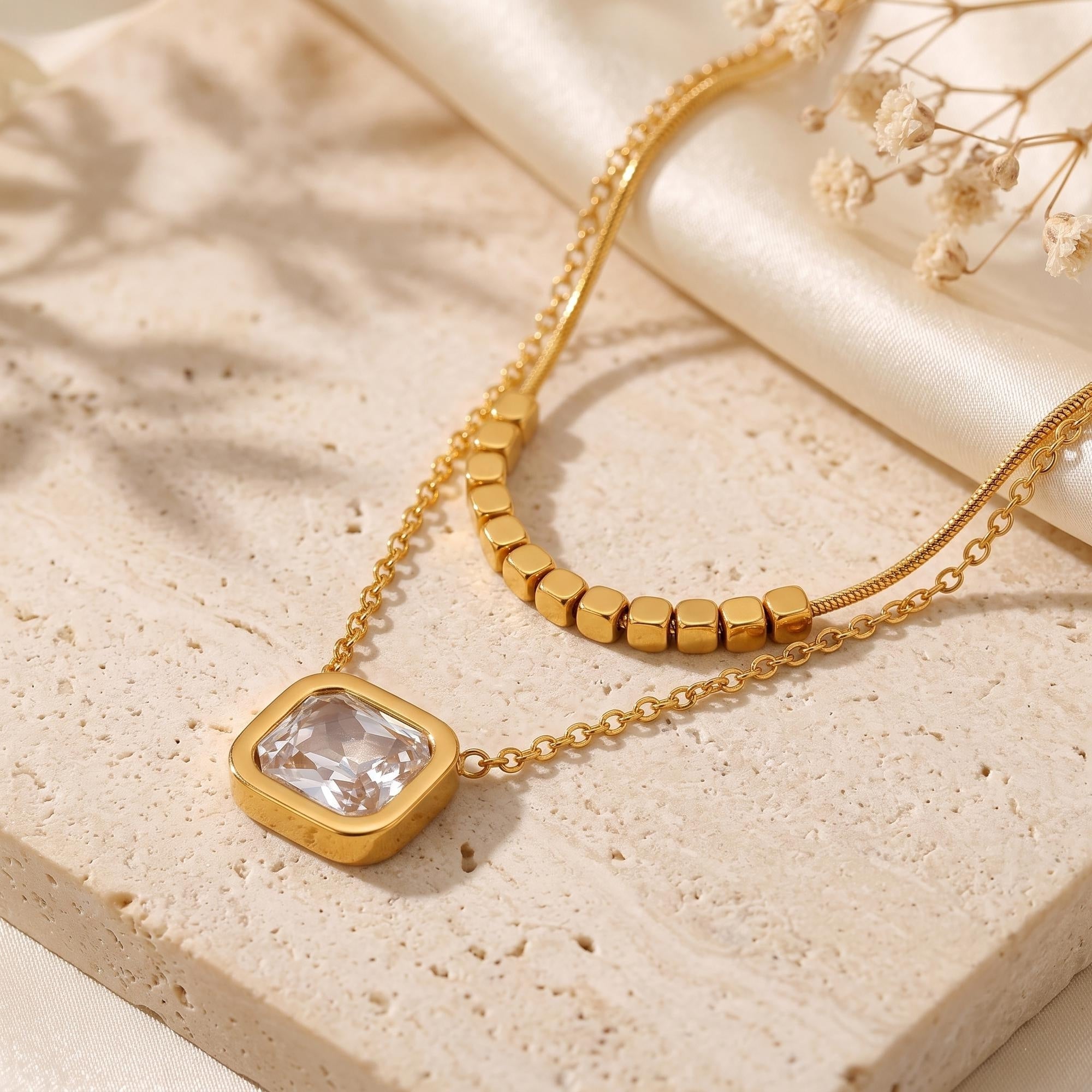 The Layered Square Pendant Necklace