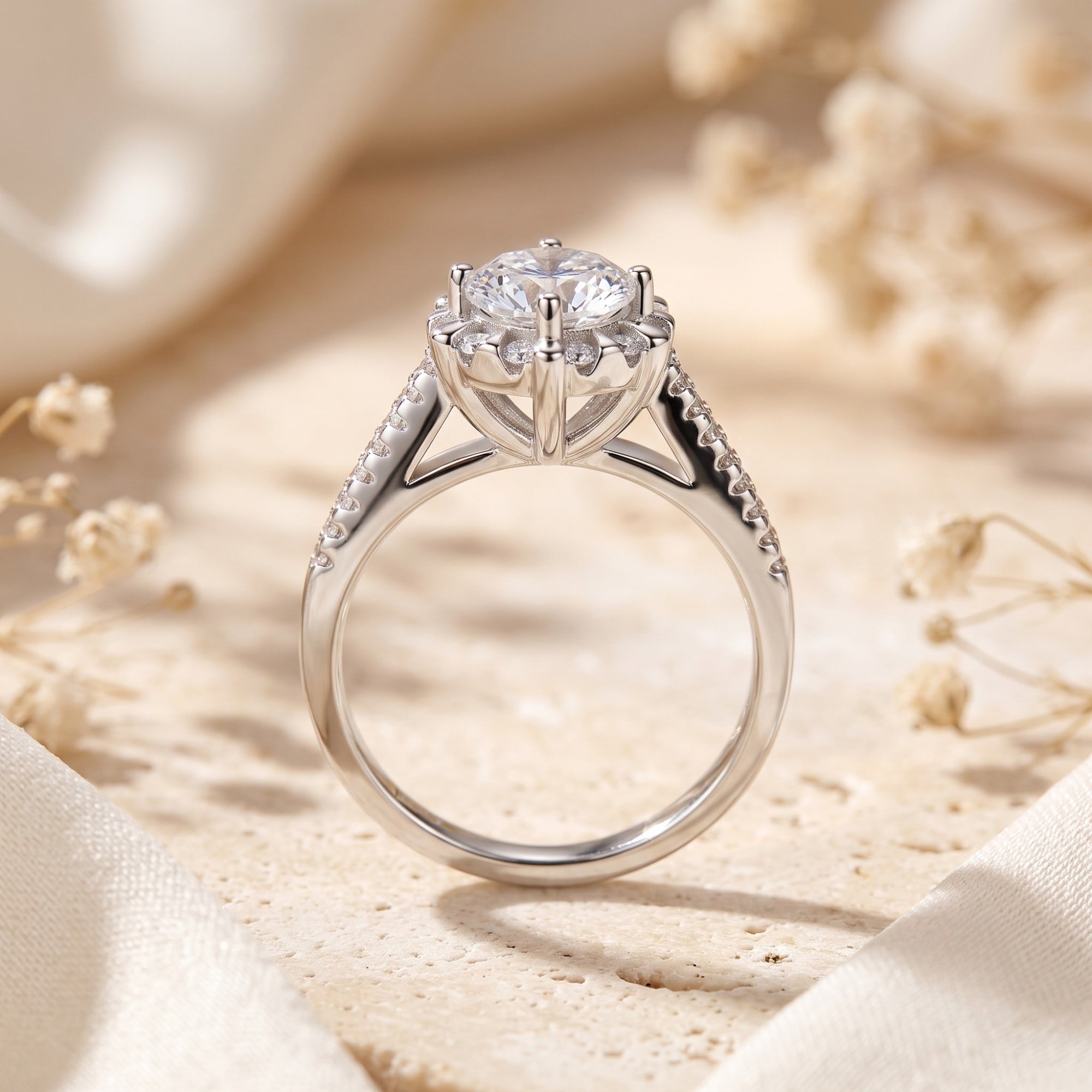 The Aurora Twisted Halo Ring