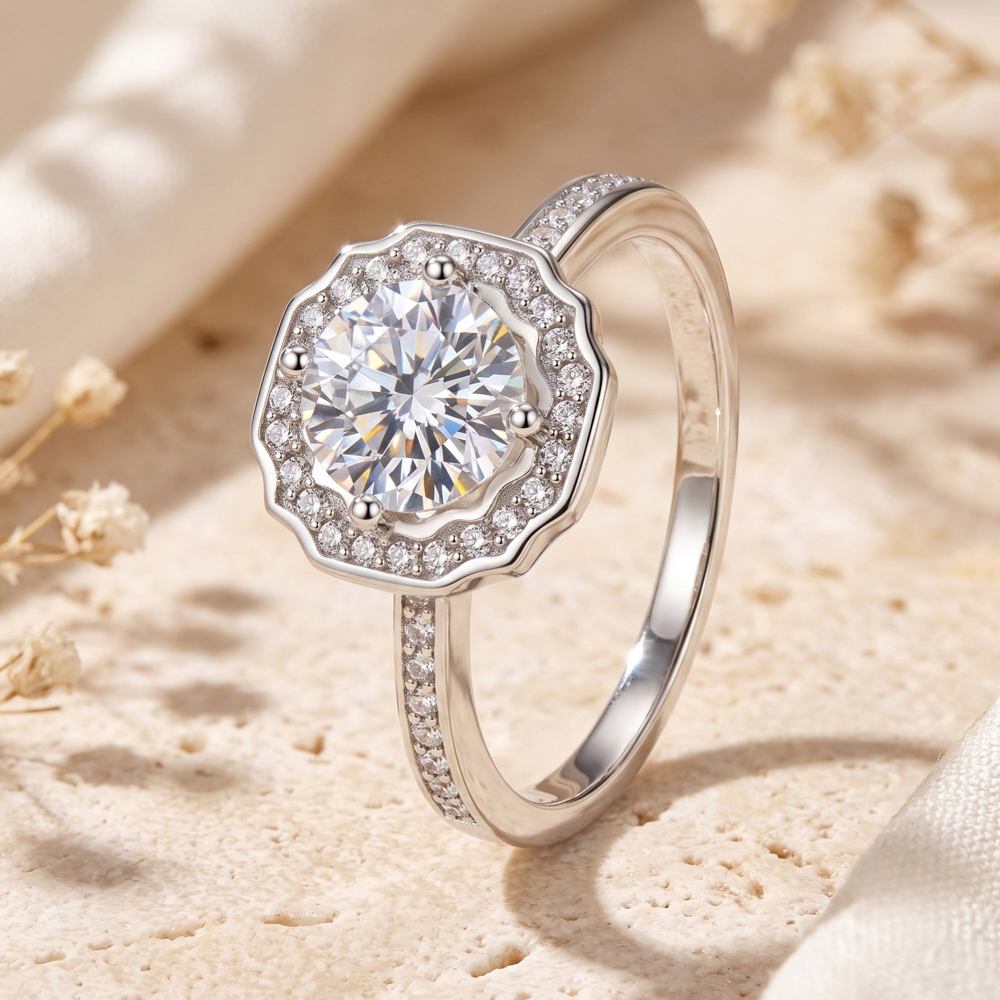 The Scalloped Halo Ring