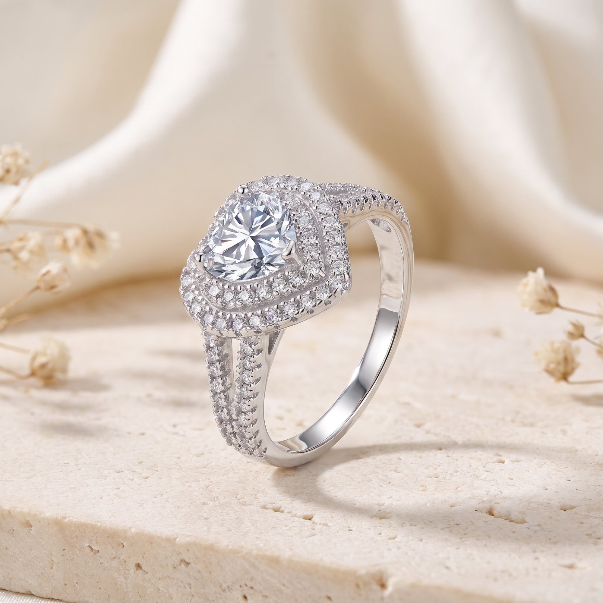 The Heart Double Halo Ring