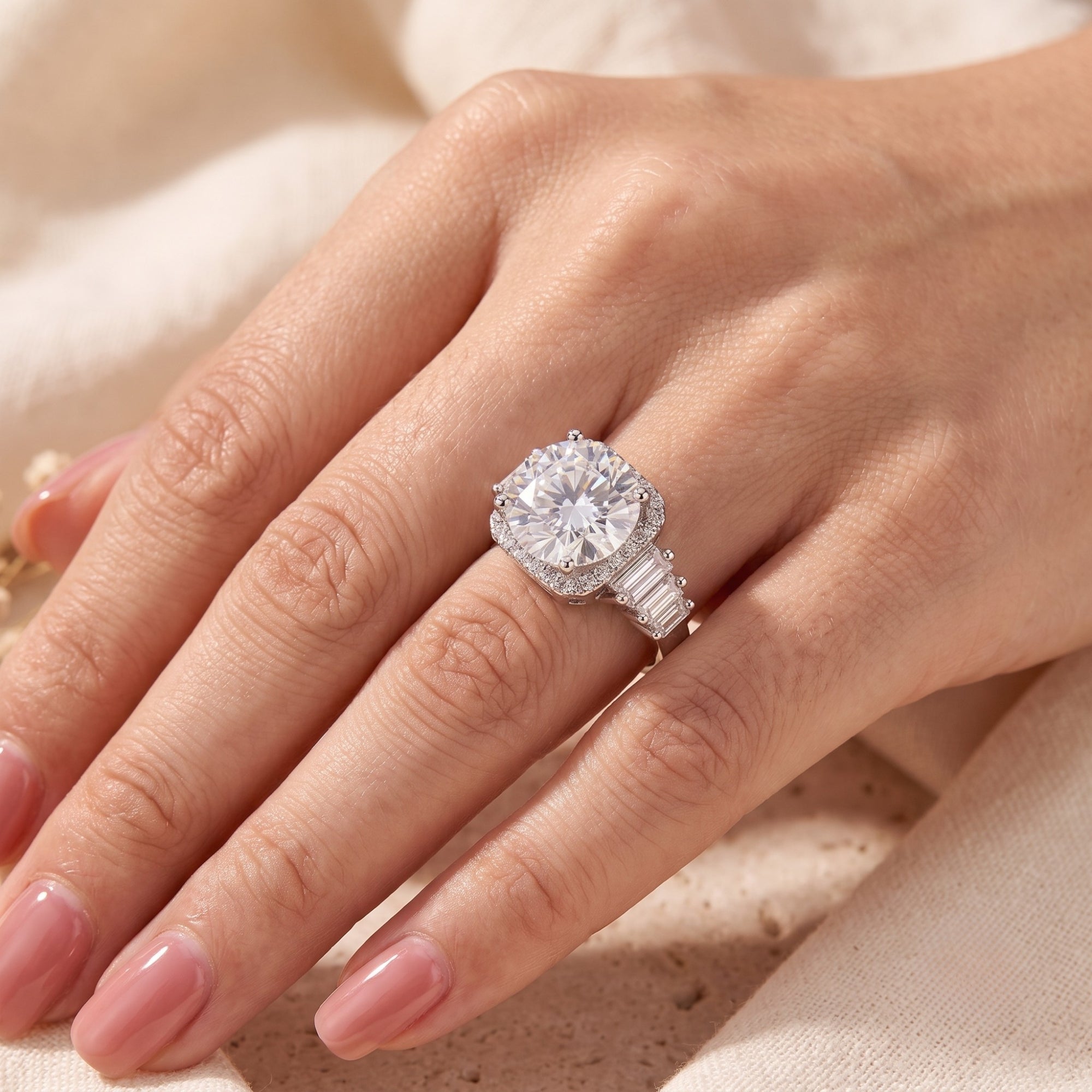The Aria Baguette Halo Ring