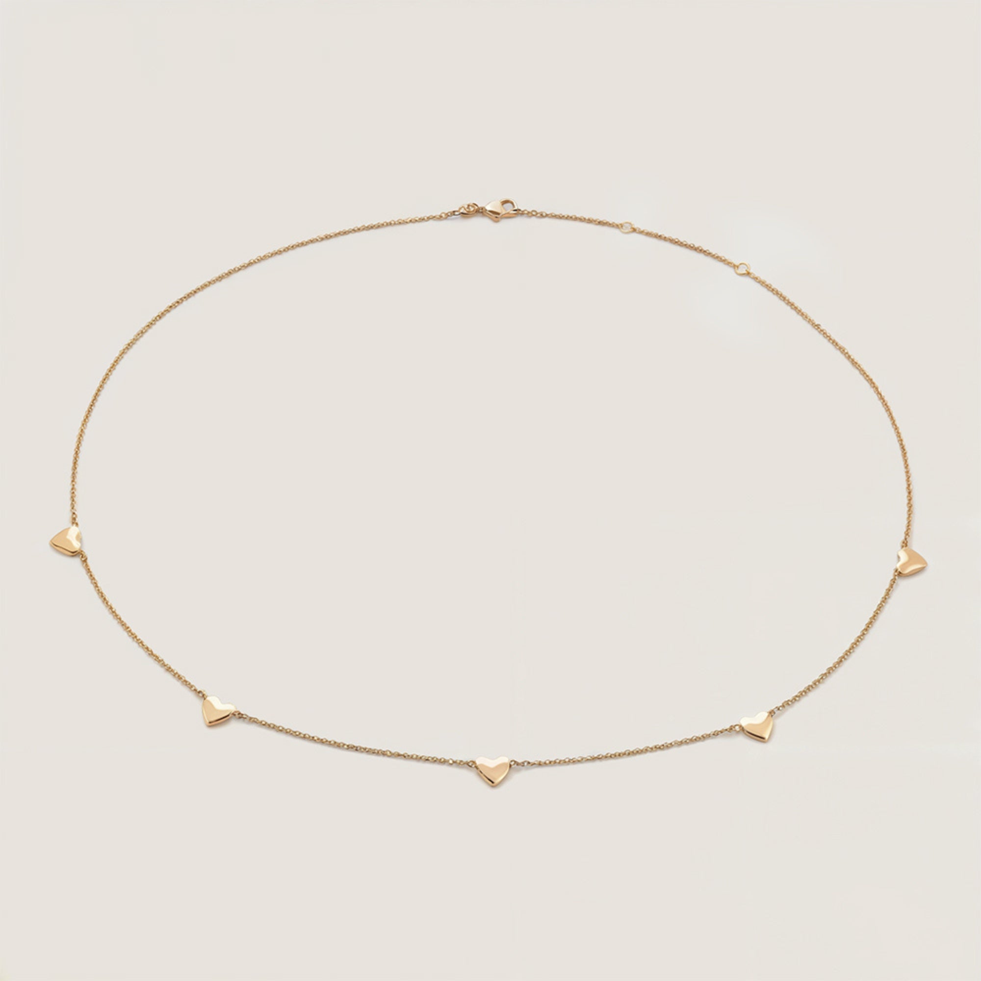 14K or 18K solid gold heart chain necklace featuring 6mm charms
