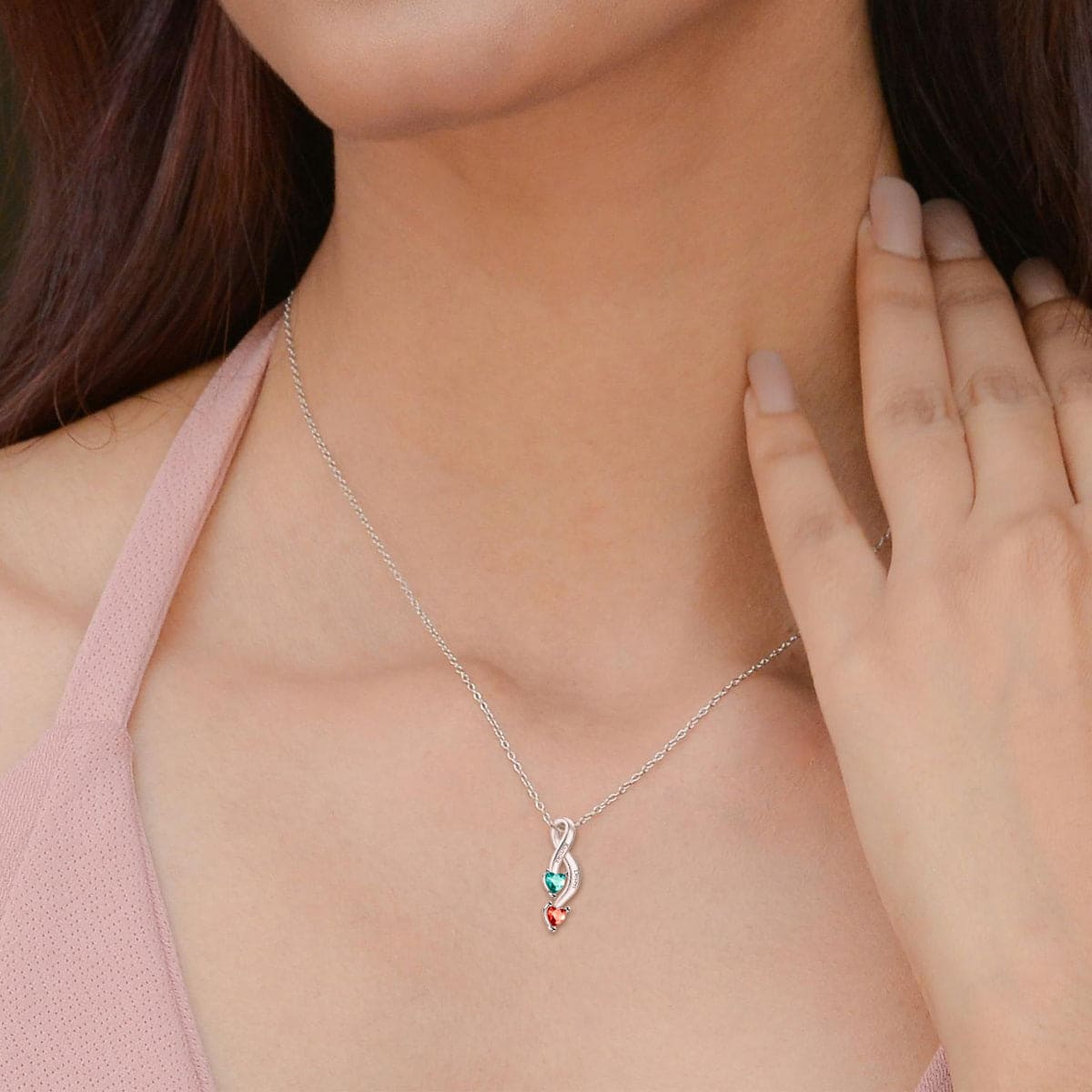 Collier Infini Personnalisé Pierres de Naissance - Acier Inoxydable
