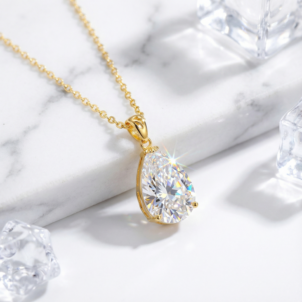 Women's April Birthstone Pear Cut Necklace - Simulated Diamond