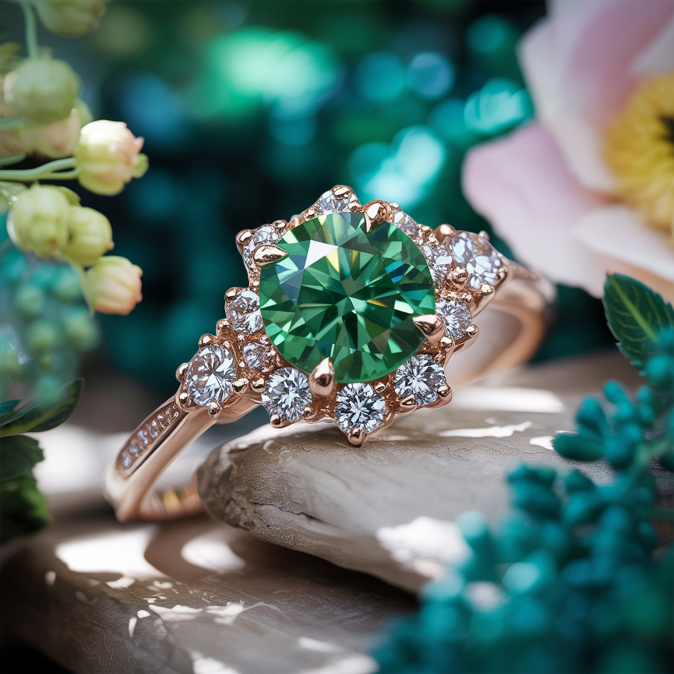 The Bethany - Emerald Green Moissanite Ring