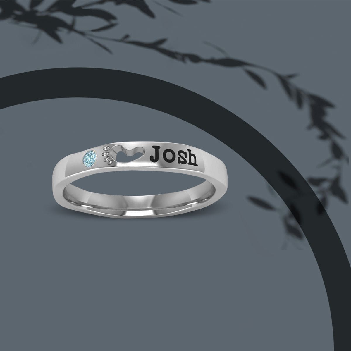 Personalized Round Brilliant Cut Birthstone Name Ring - S925 Sterling Silver