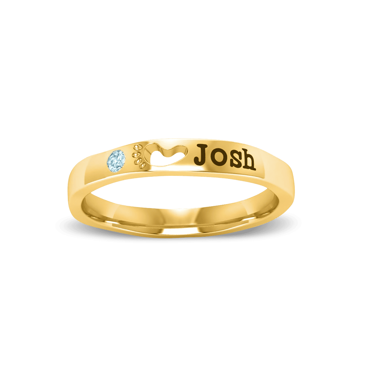 Personalized Round Brilliant Cut Birthstone Name Ring - S925 Sterling Silver