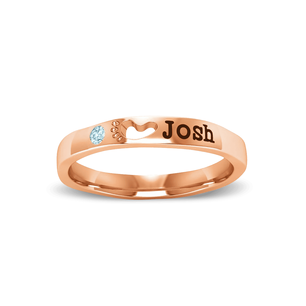 Personalized Round Brilliant Cut Birthstone Name Ring - S925 Sterling Silver