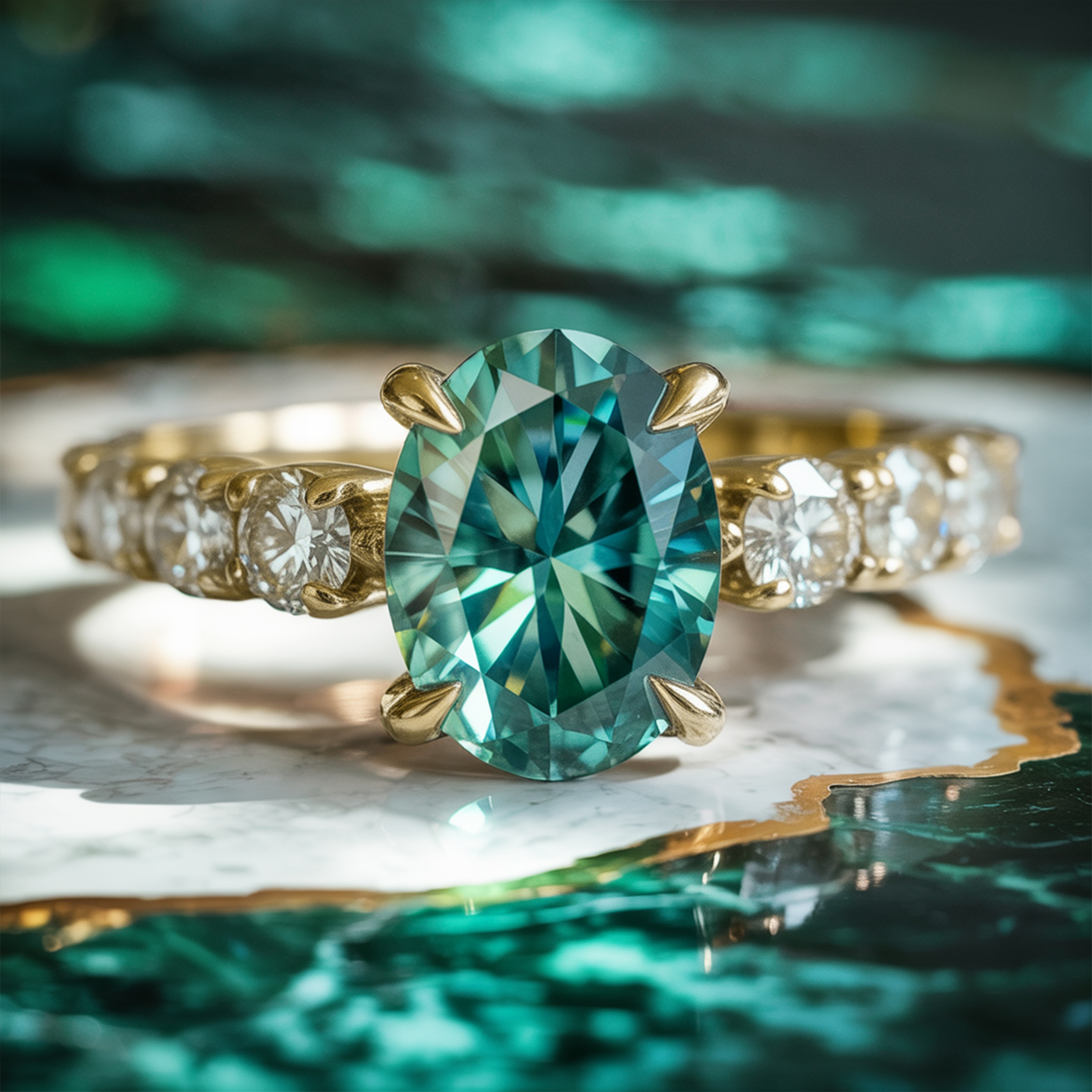 The Celestine - Green Moissanite Ring
