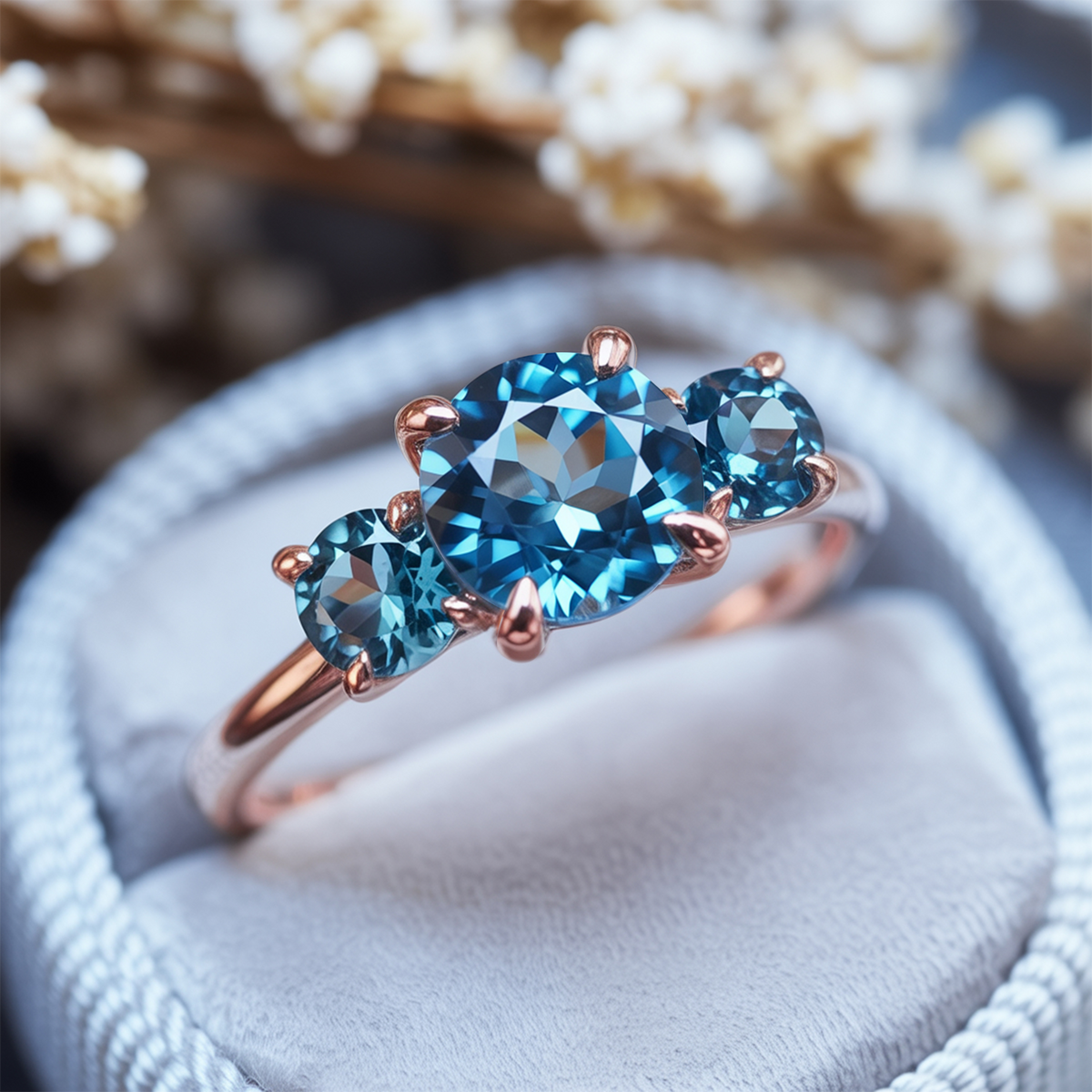 Three-Stone Moissanite Diamond Engagement Ring — 1.5CT Blue Round 