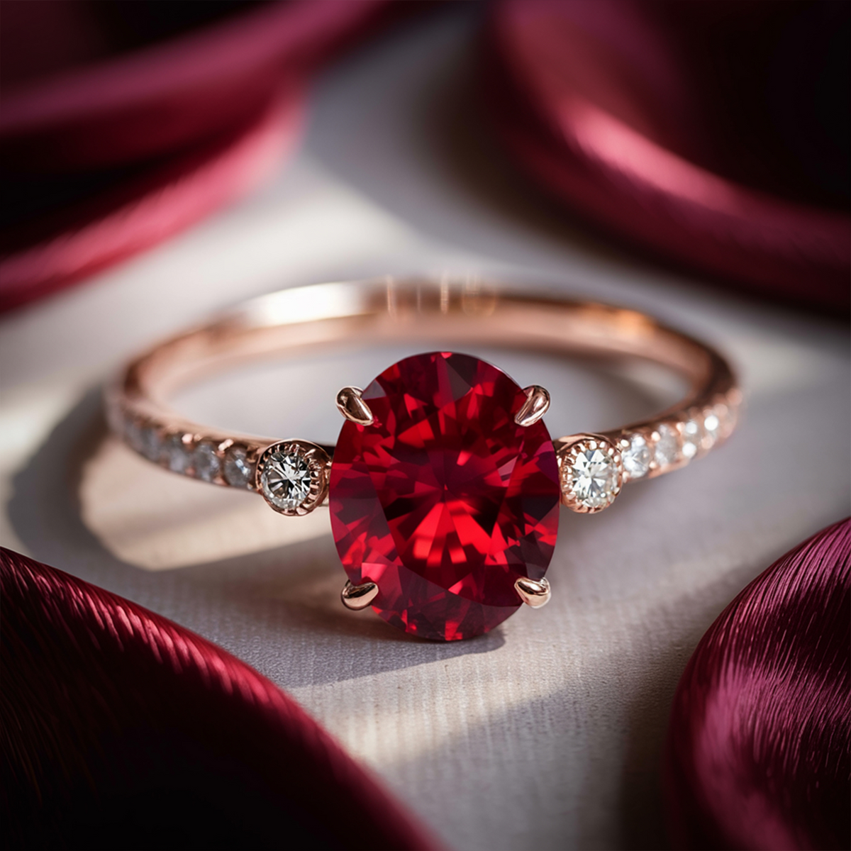 Red Moissanite Diamond Engagement Ring – The Luna 2CT Oval Cut 