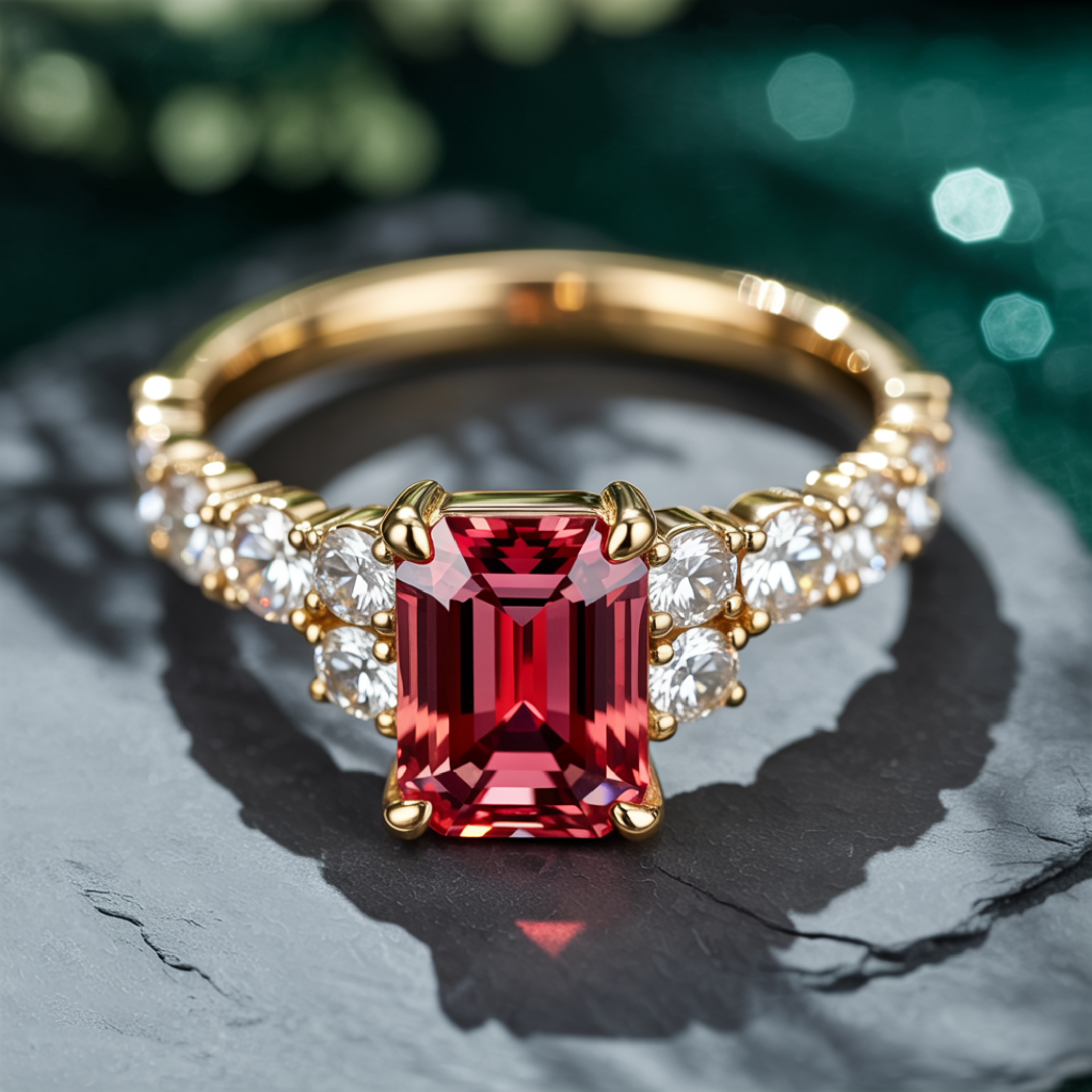 The Adelina Rae 2CT Emerald Cut Red Moissanite Ring