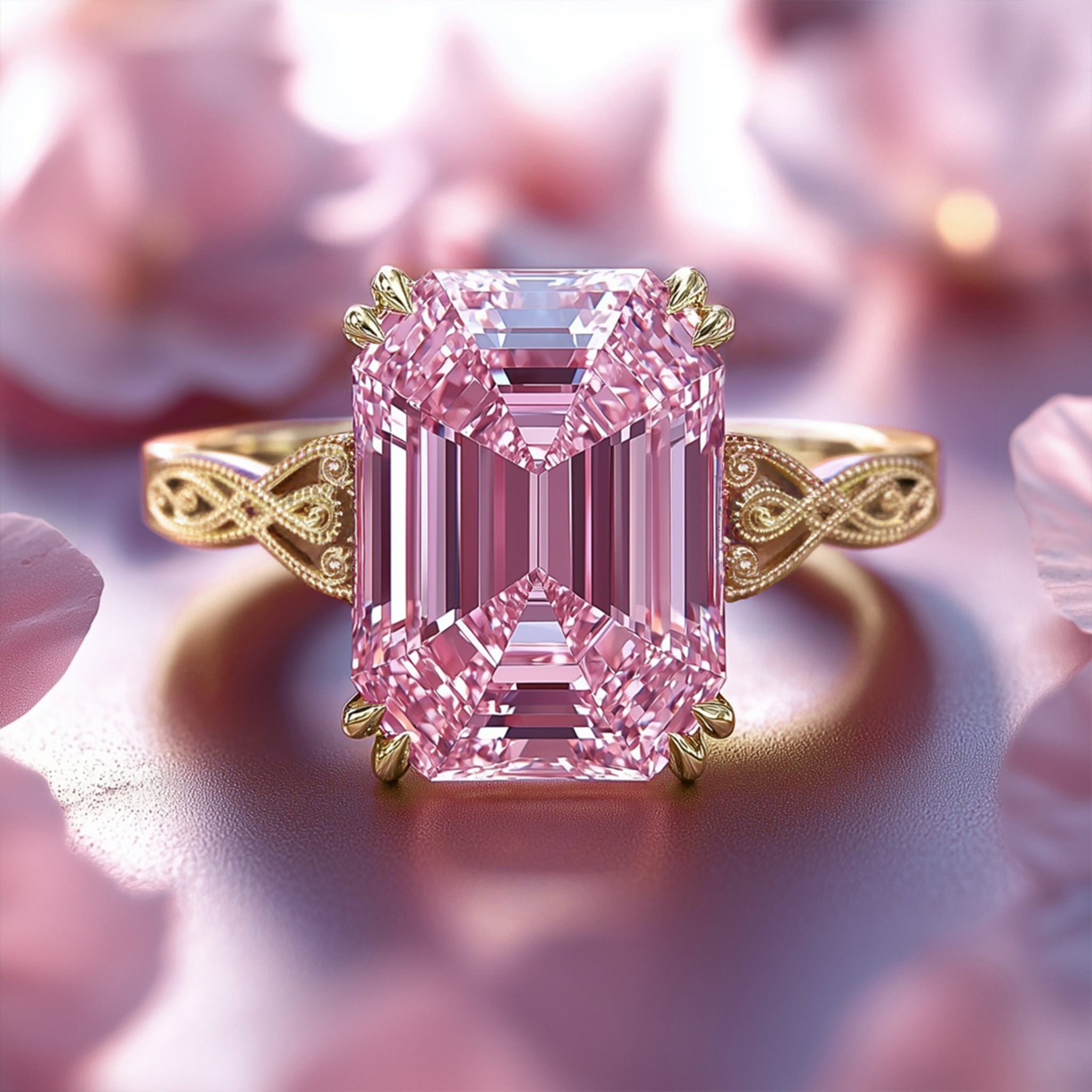 Vintage Moissanite Diamond Engagement Ring —The Camilla 3CT Pink