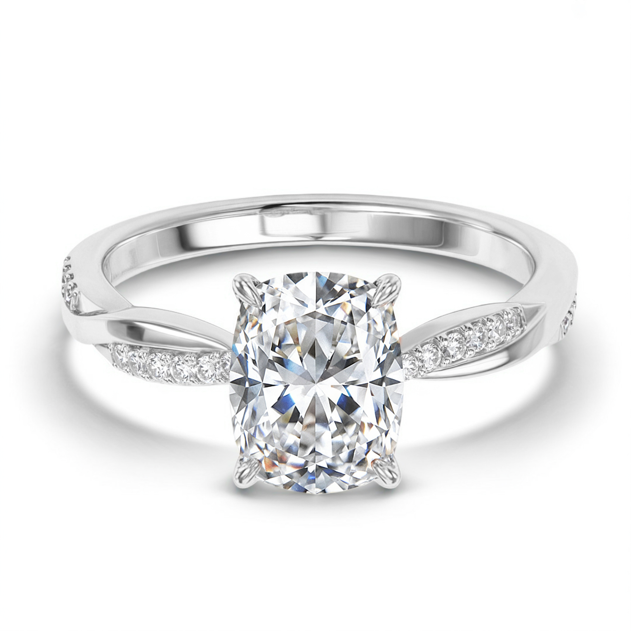 Twisted Band 1CT Cushion Cut Moissanite Ring