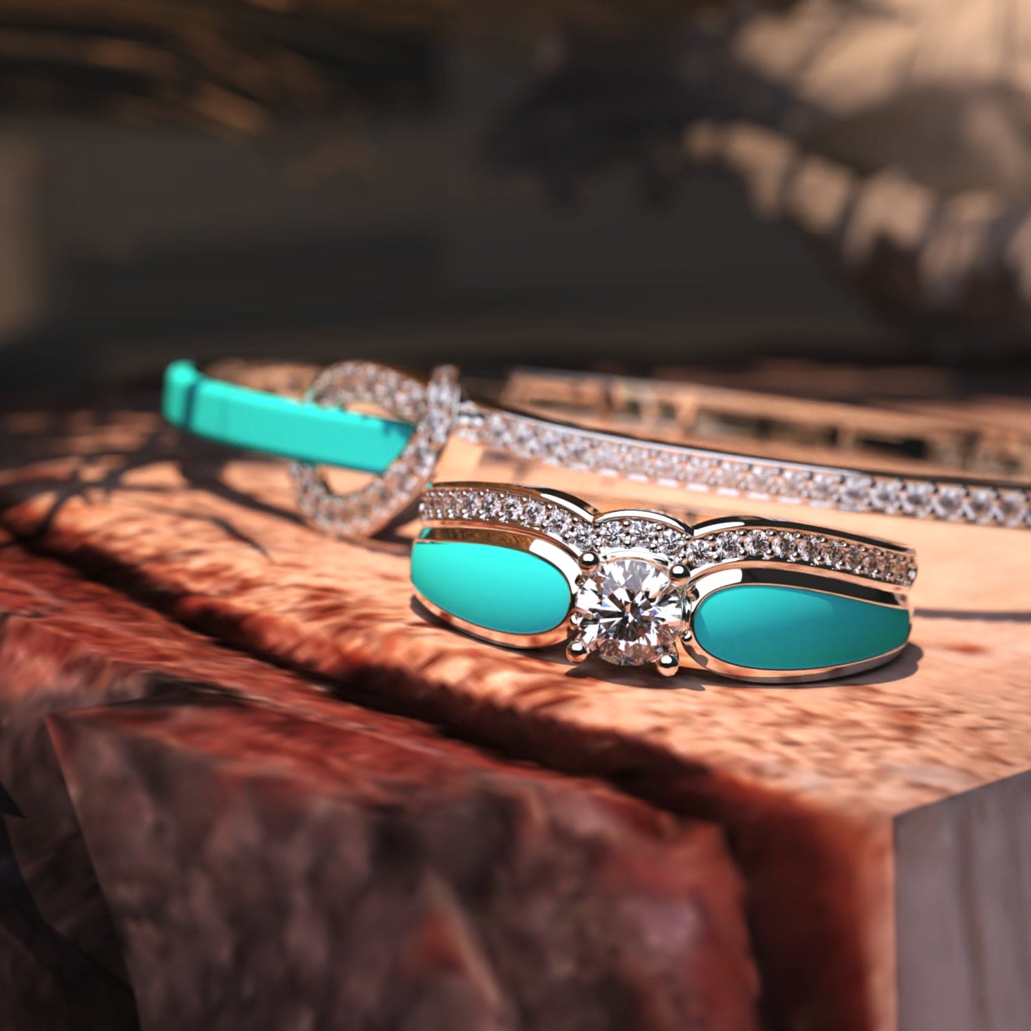 Blue Lagoon: 2-teiliges Set Ring + GRATIS Armband - S925 Sterling Silber
