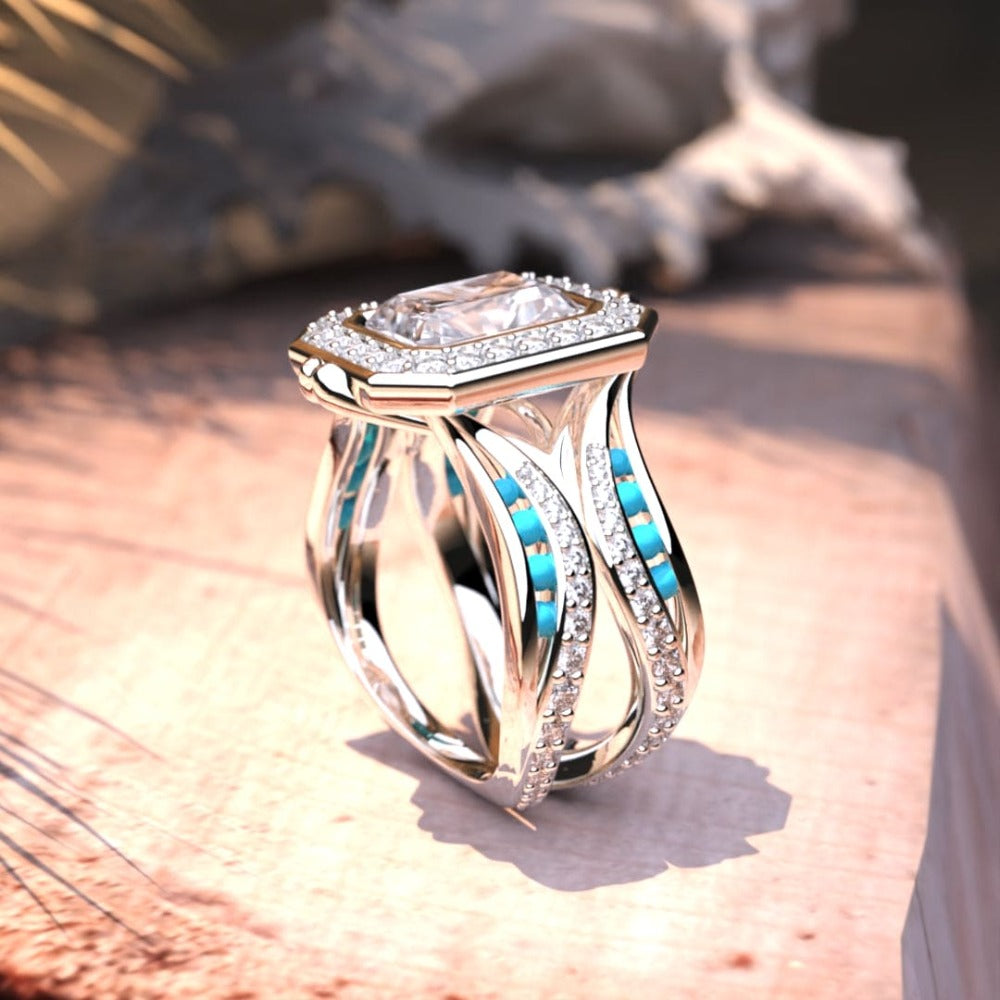 La corona del océano: anillo de diamantes éticos - Plata de ley S925