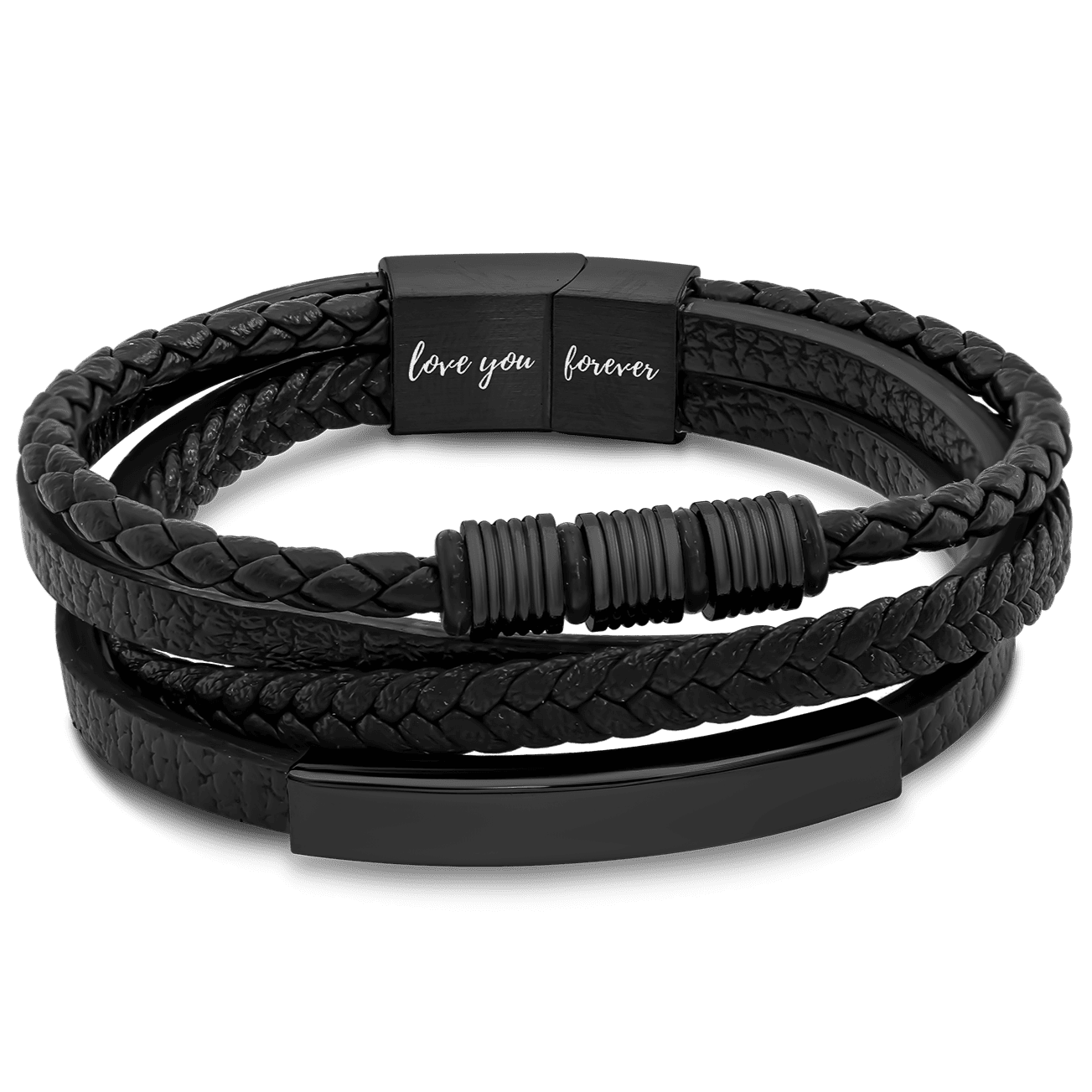Pulsera de cuero negra 'Love You Forever' para hombre