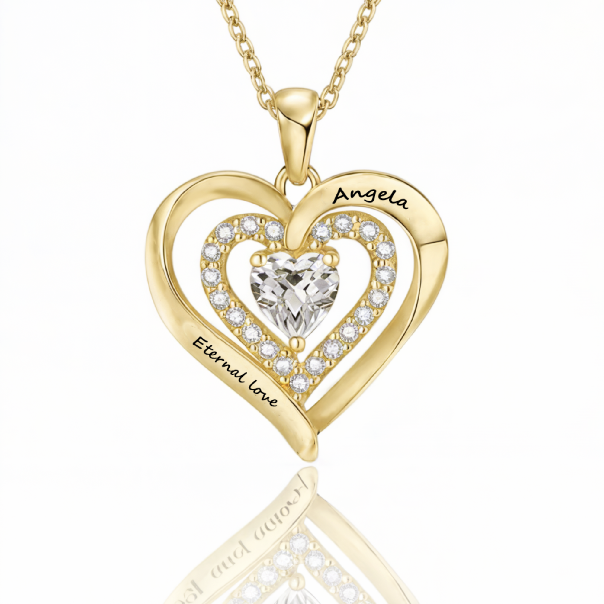 Collier cœur en or rose gravé avec pierre de naissance