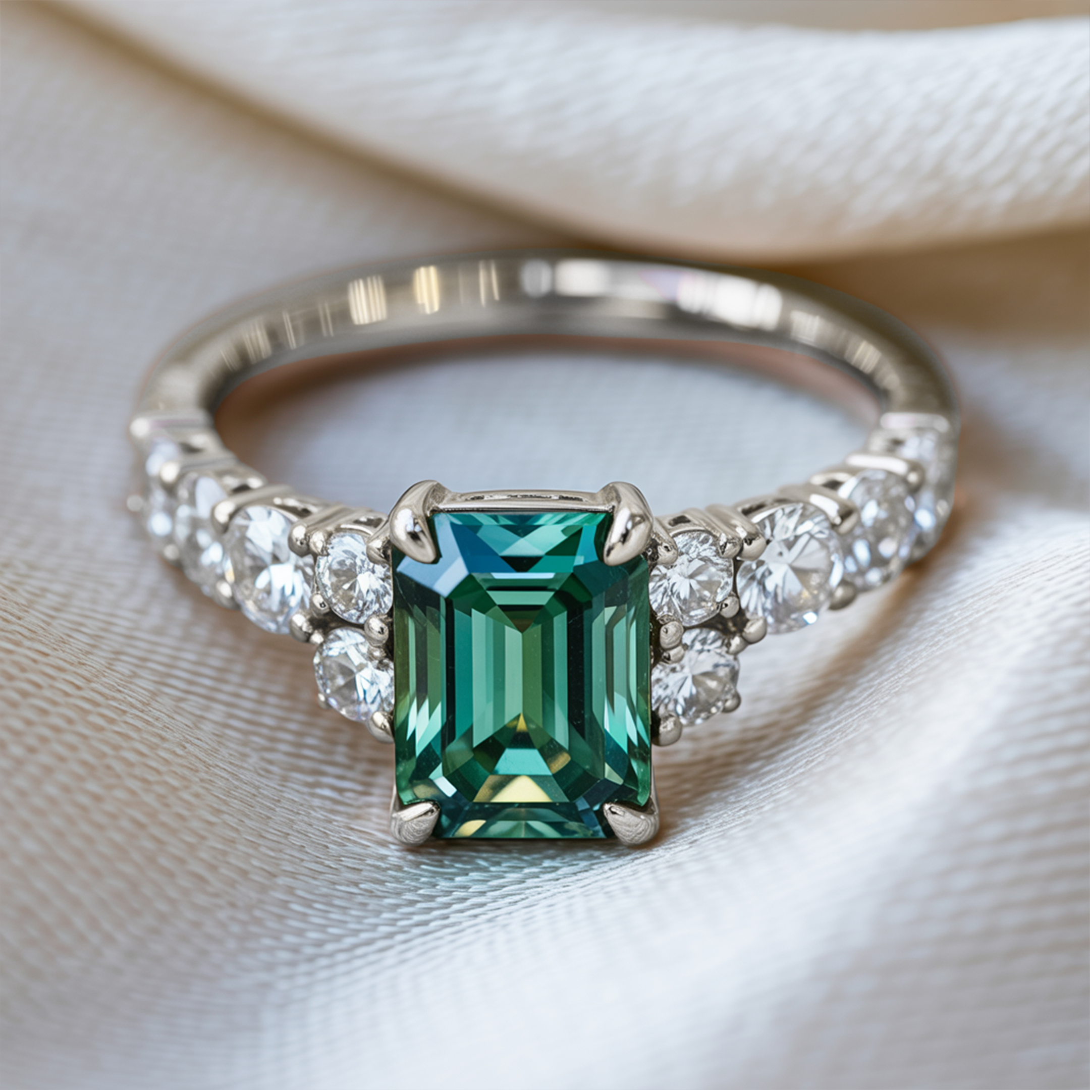 The Adelina Rae 2CT Emerald Cut Green Moissanite Ring