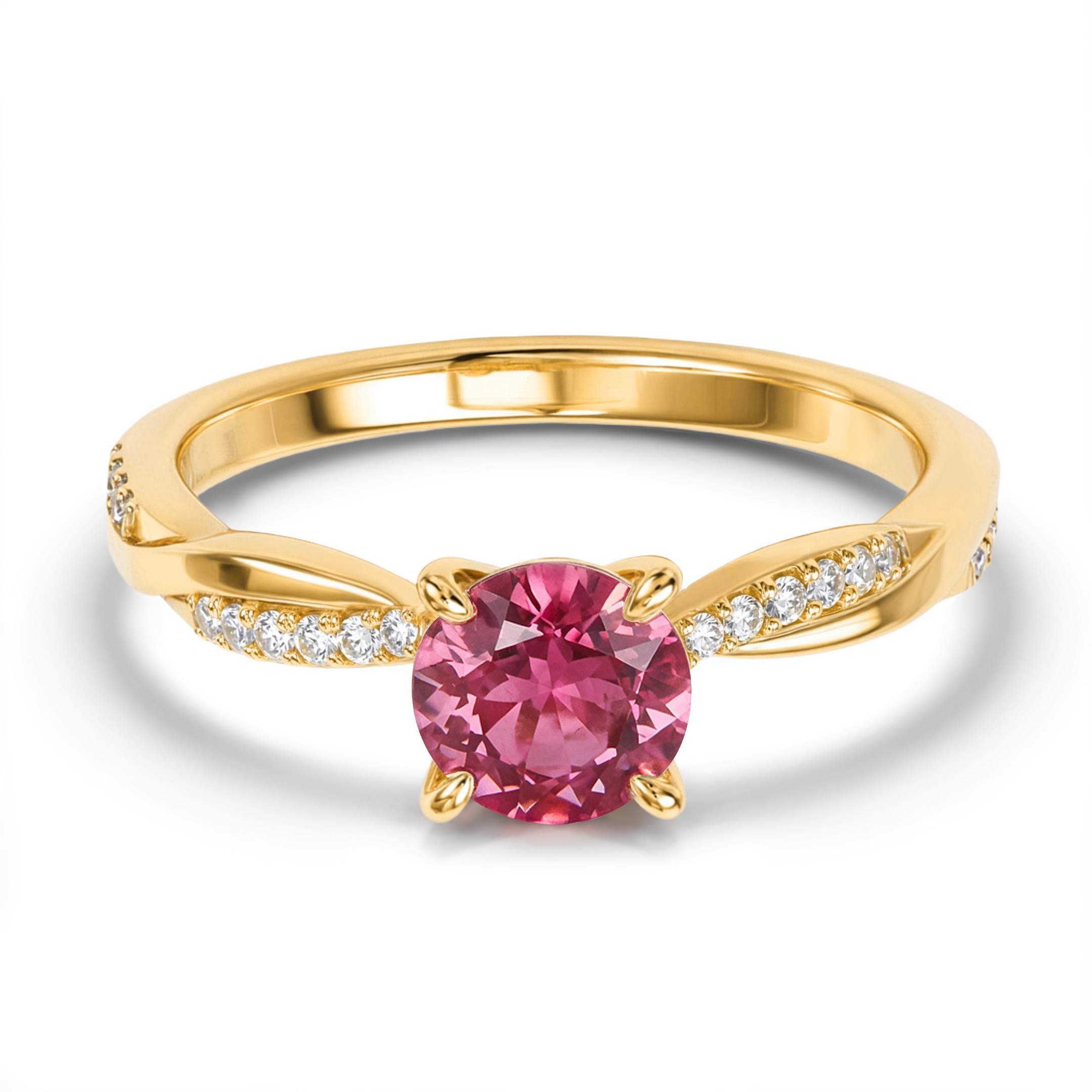 Twisted Band 1CT Round Cut Pink Moissanite Ring