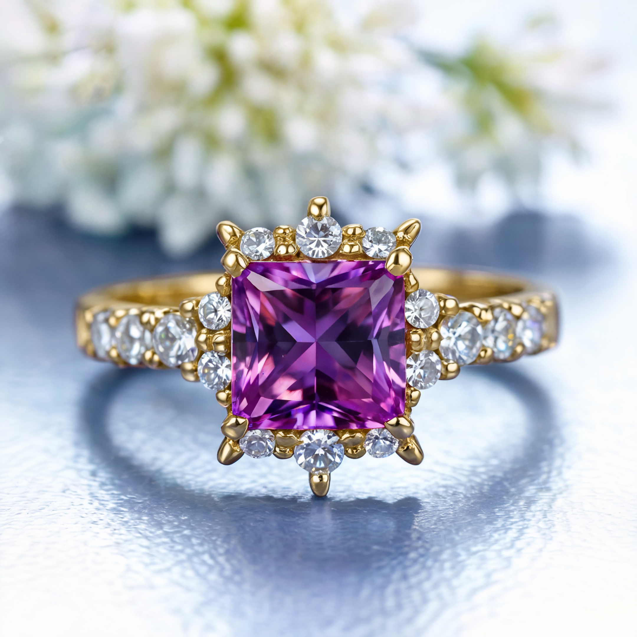 The Caterina 1CT Princess Cut Purple Moissanite Ring