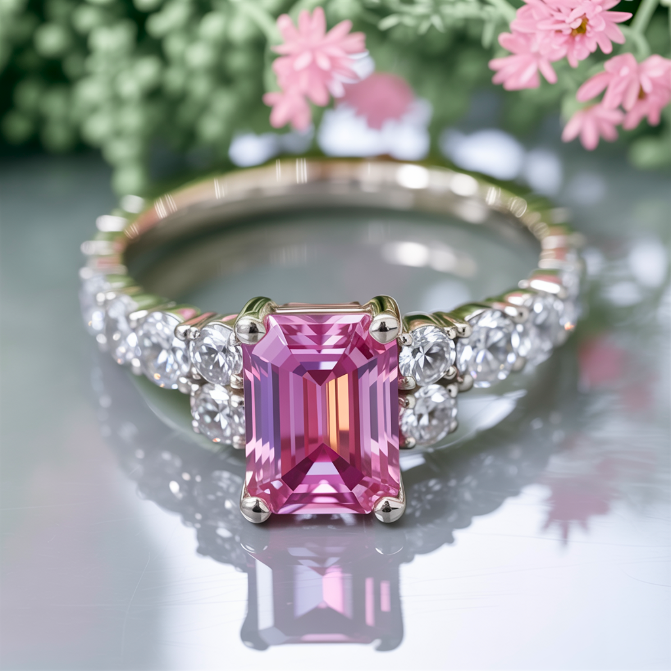 The Adelina Rae 2CT Emerald Cut Pink Moissanite Ring