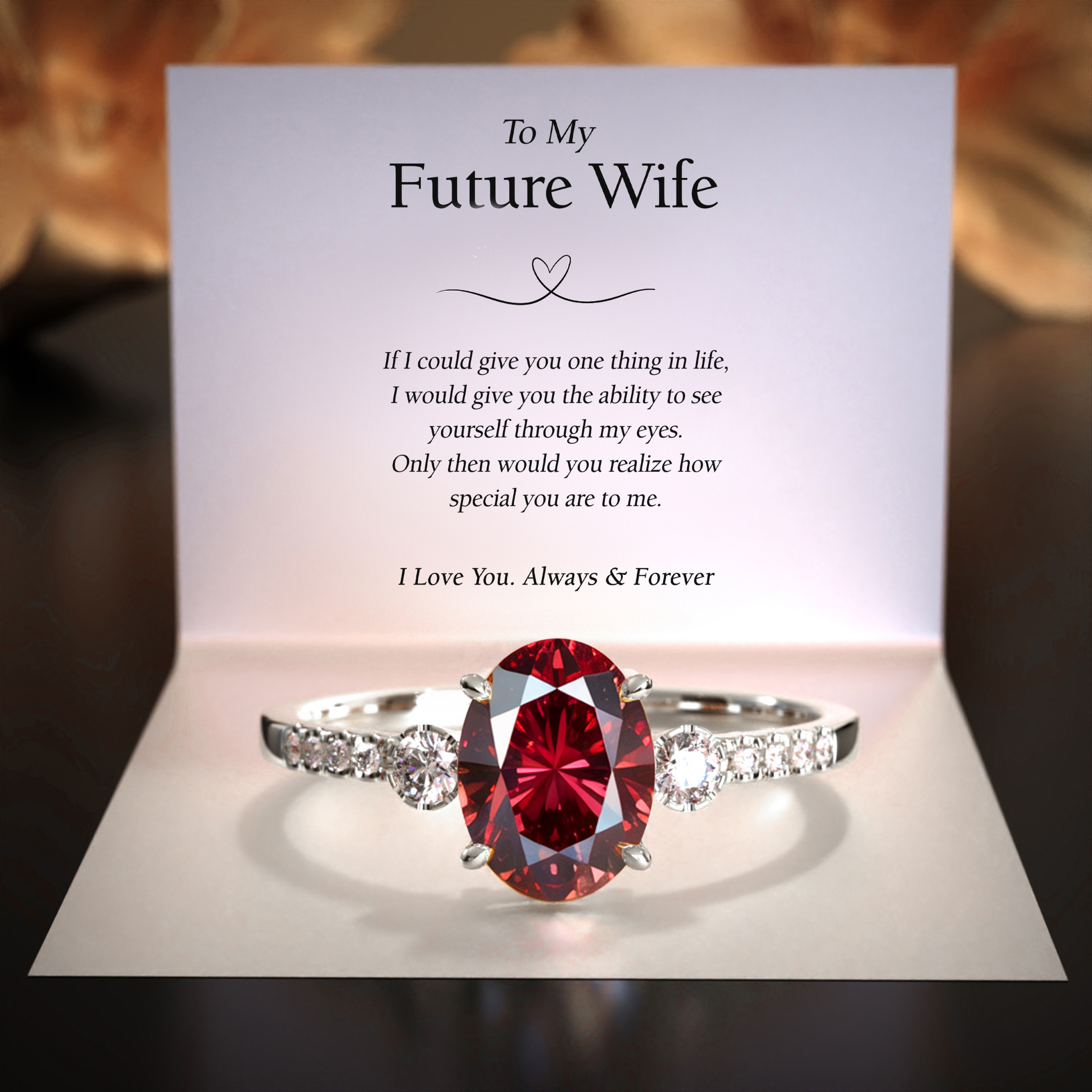 The Luna 2CT Oval Cut Red Moissanite Ring | To My Future Wife