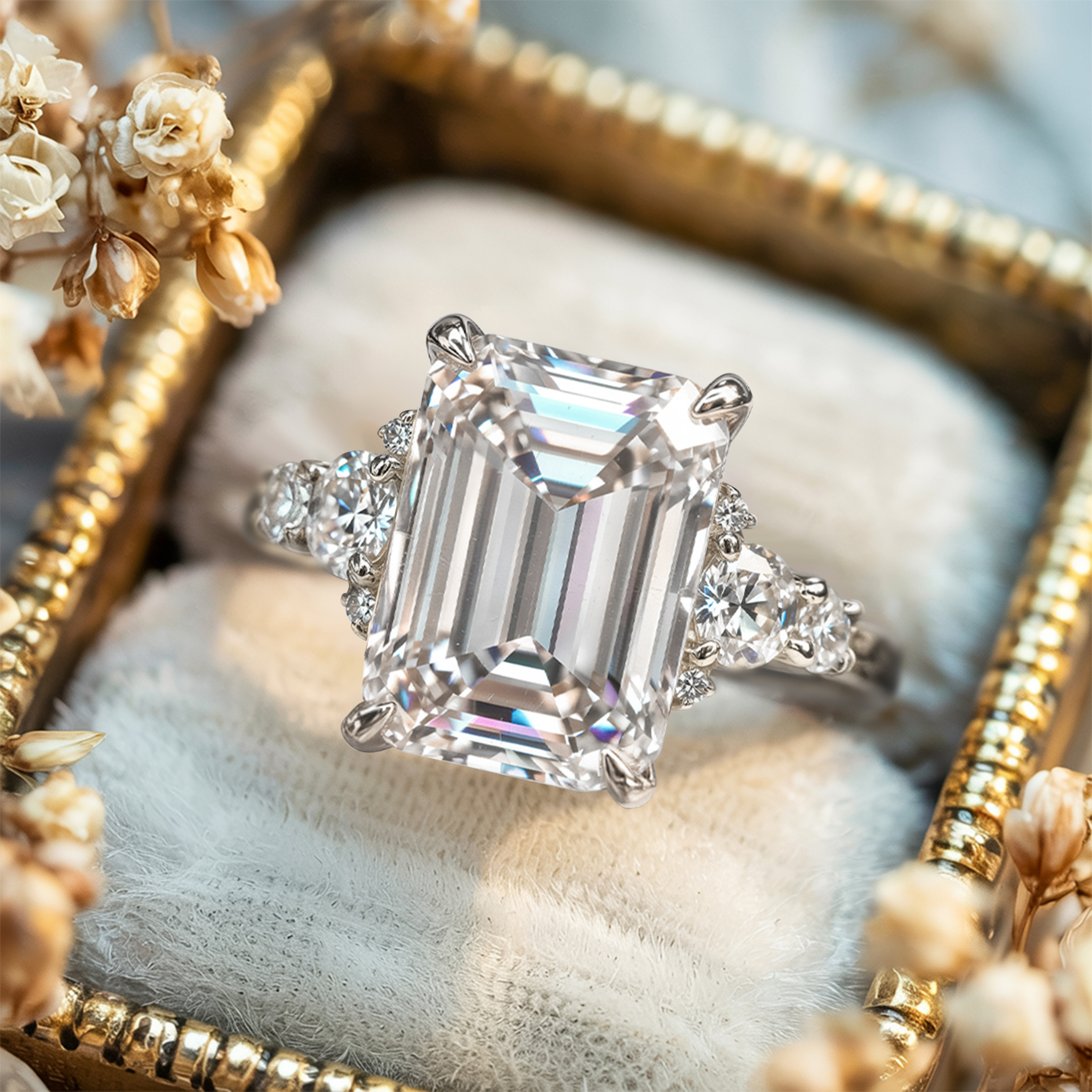 The Bella Jewel 4CT Emerald Cut Moissanite Ring