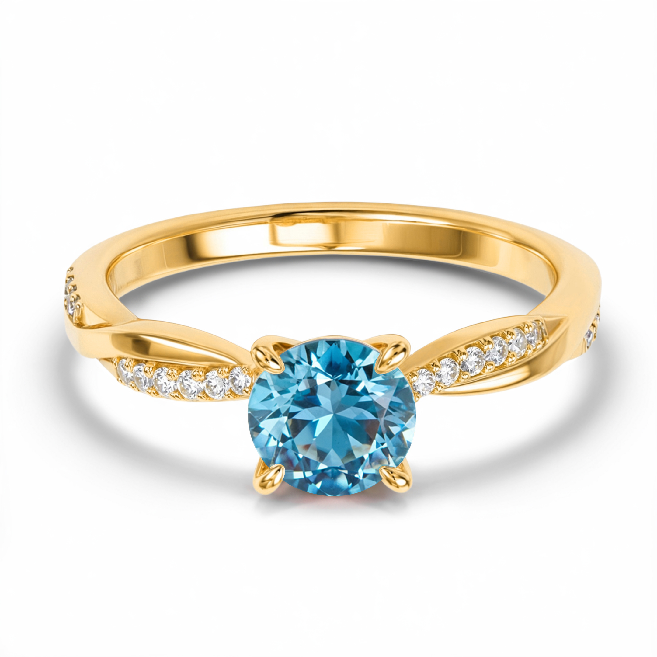 Twisted Band 1CT Round Cut Blue Moissanite Ring