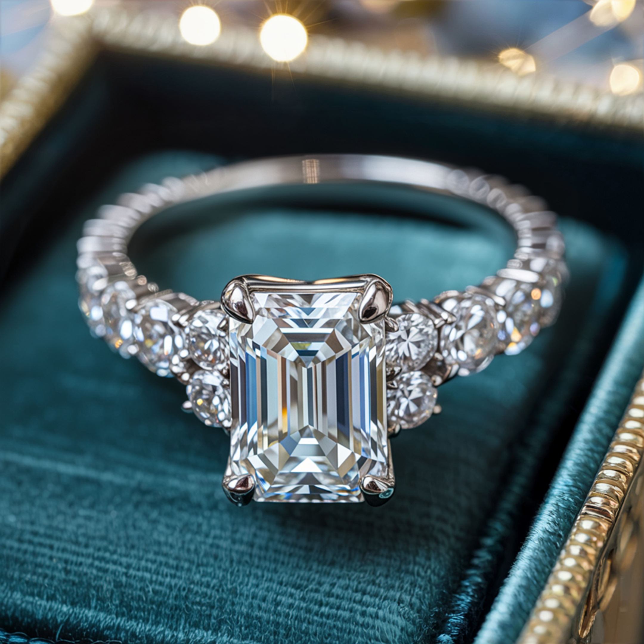 The Adelina Rae 3CT Emerald Cut Moissanite Ring