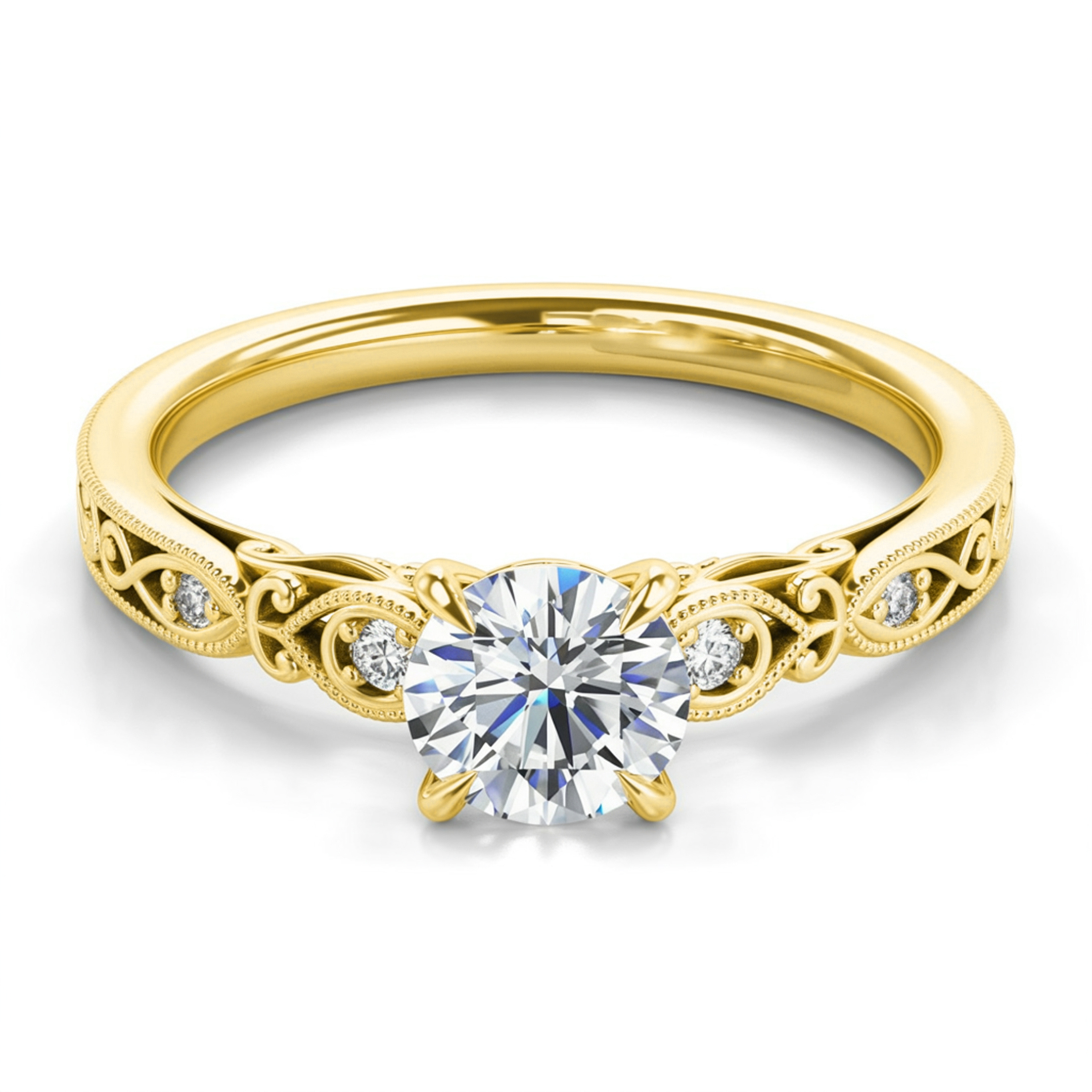 1CT Round Cut Vintage Moissanite Ring