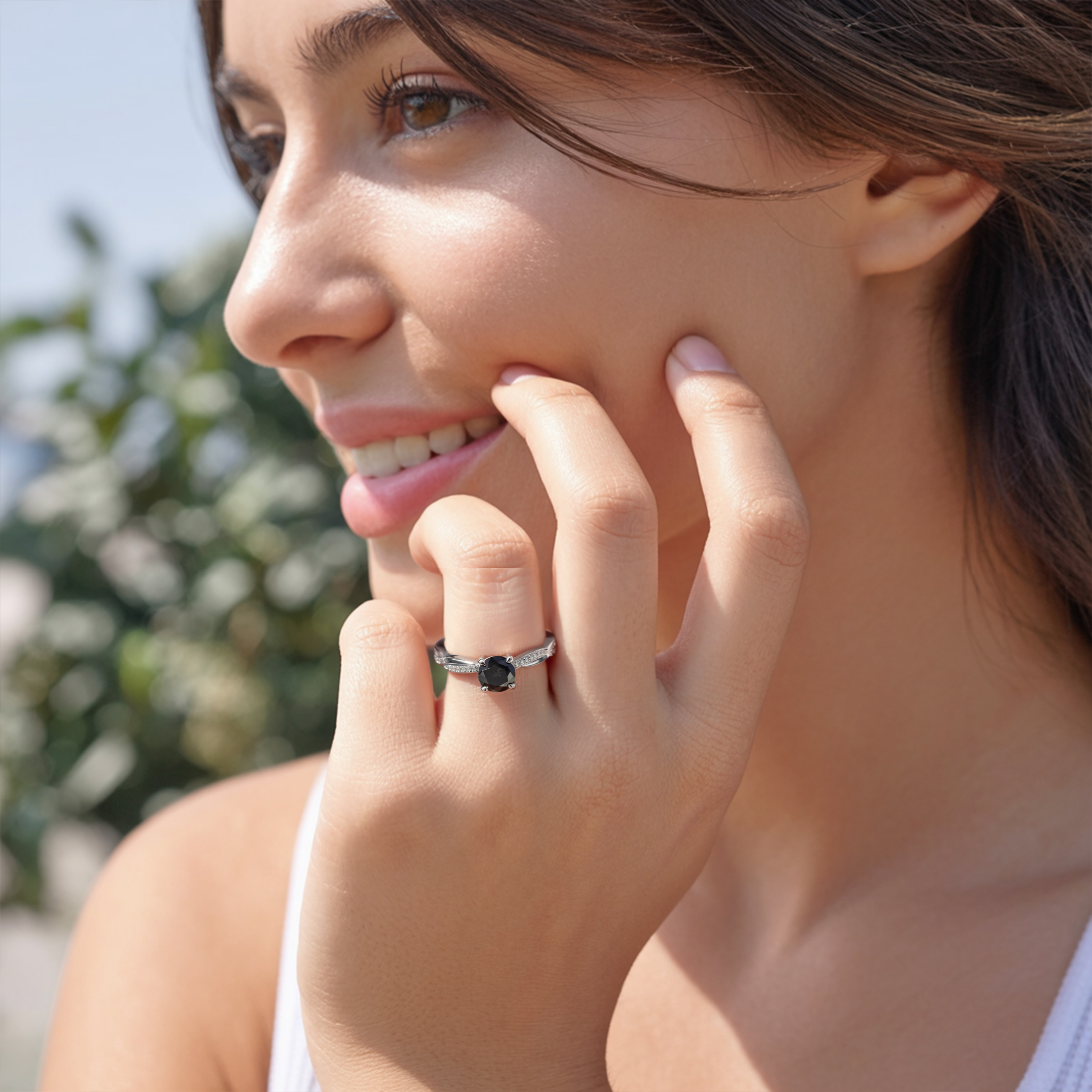 Twisted Band 1CT Round Cut Black Moissanite Ring