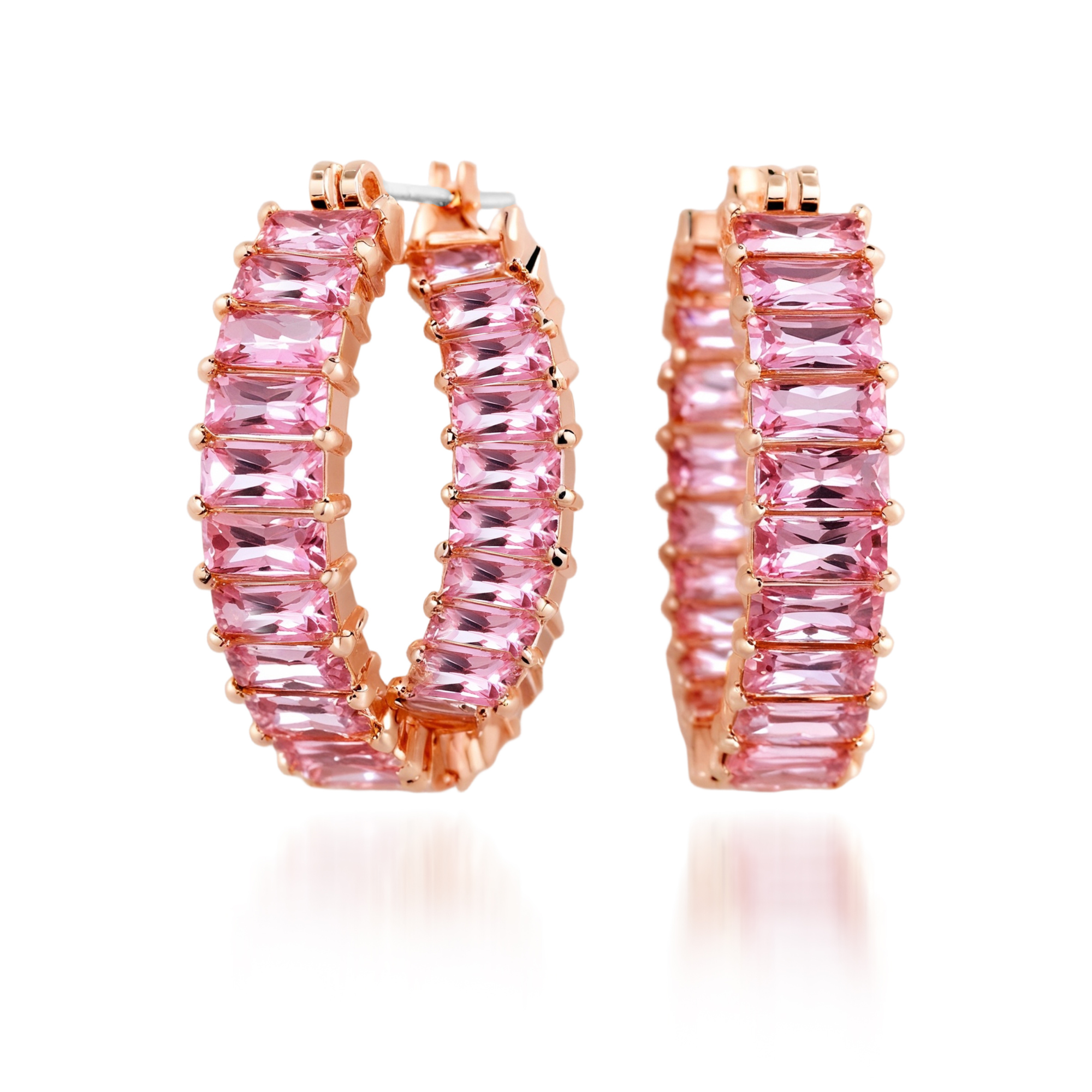 Boucles d'oreilles baguette coussin rose