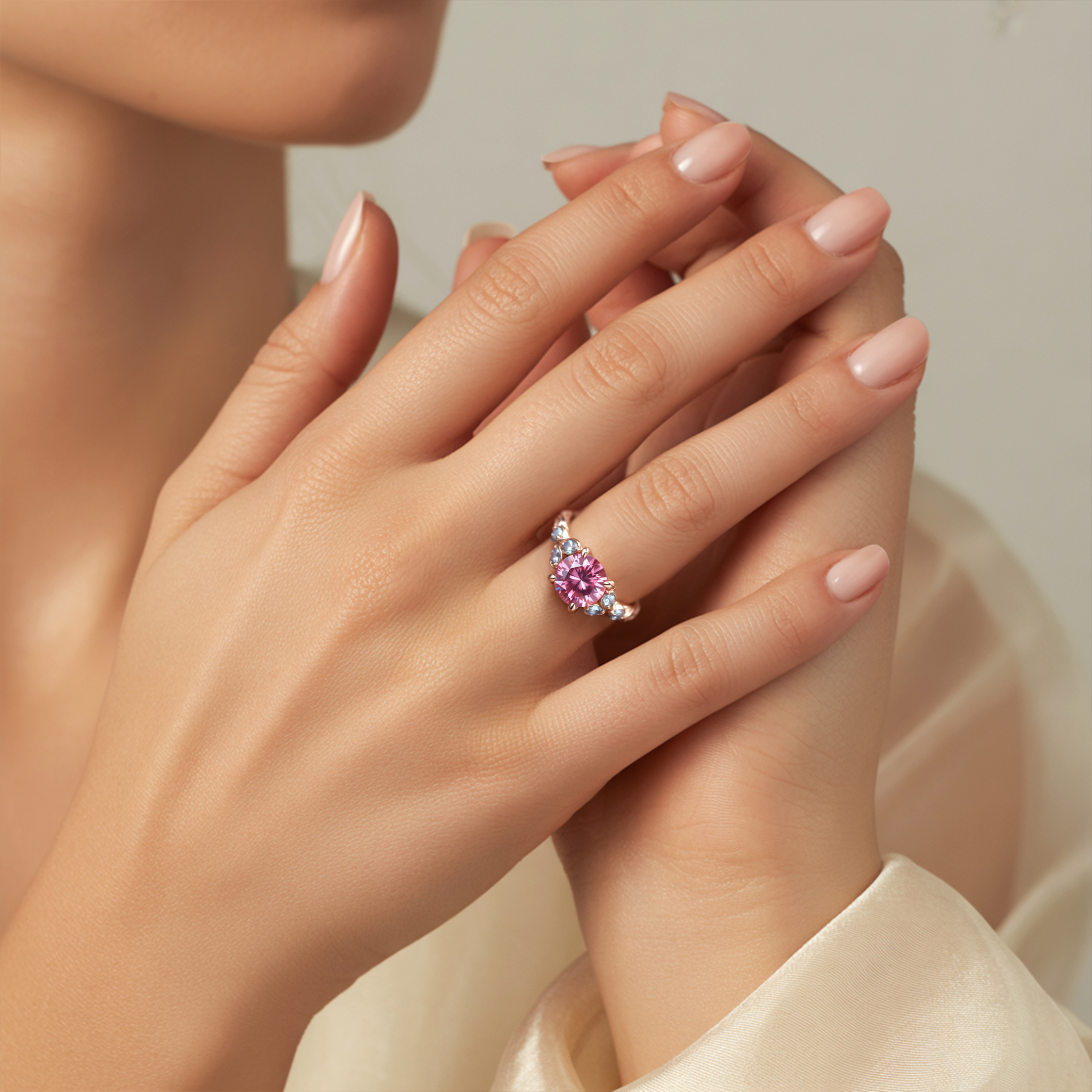 The Katalina 1.5CT Round Cut Pink Moissanite Ring