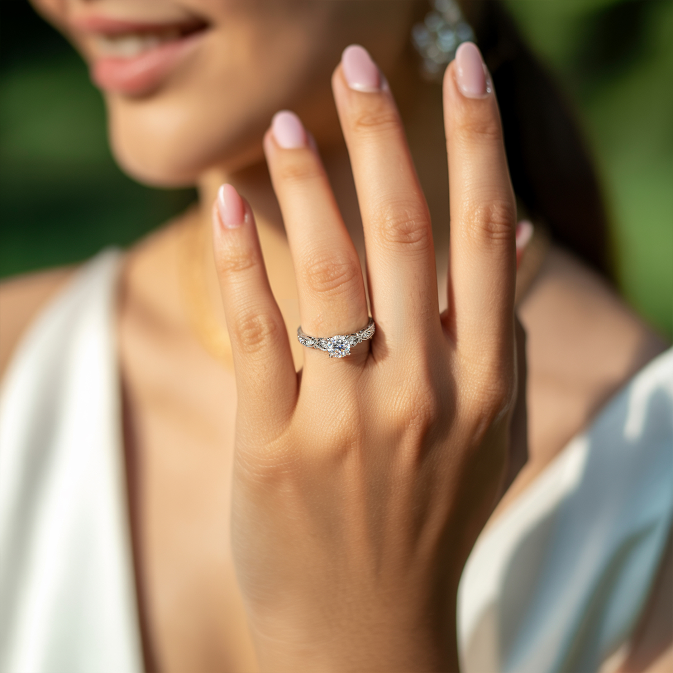 1CT Round Cut Vintage Moissanite Ring