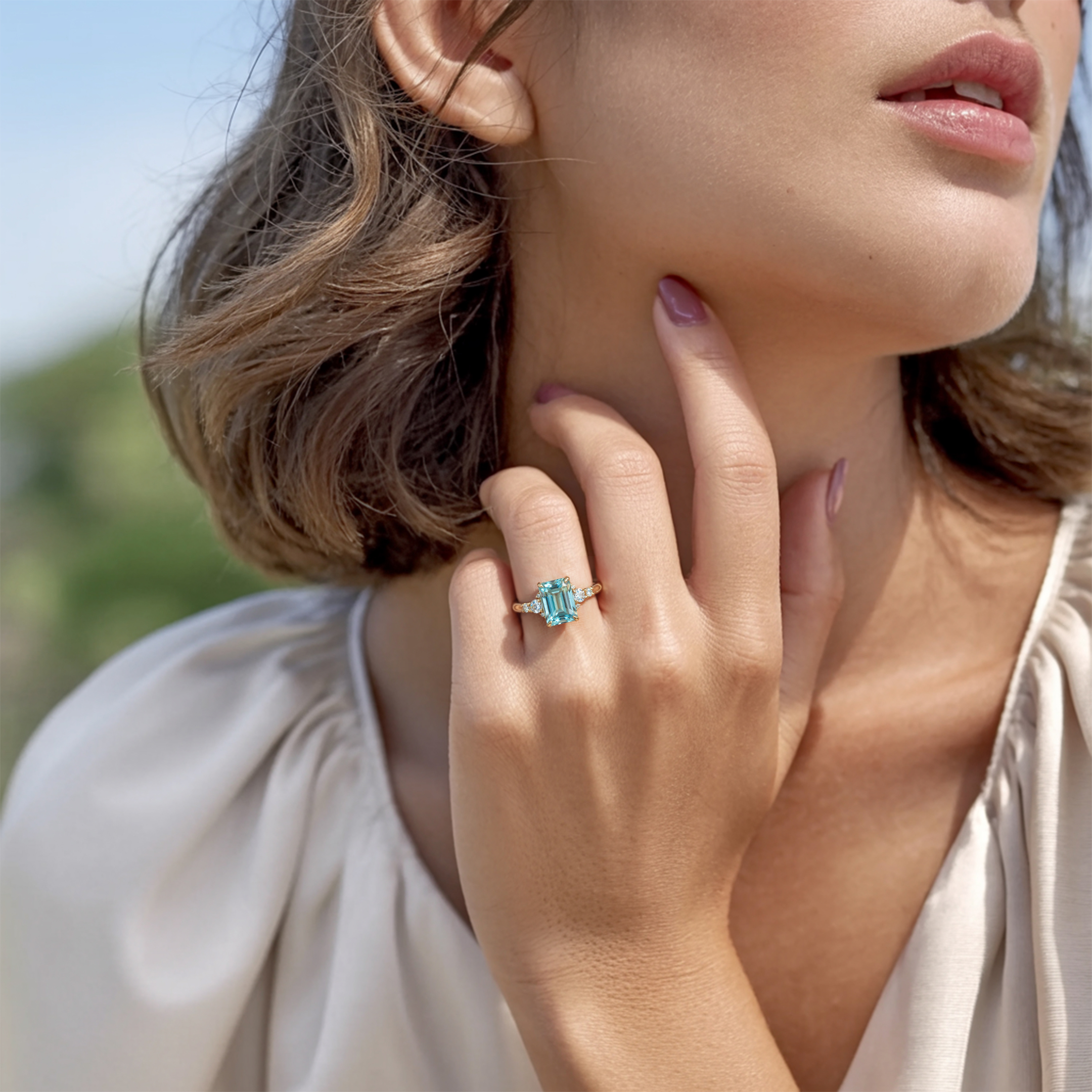The Bella Jewel 3CT Emerald Cut Blue Moissanite Ring