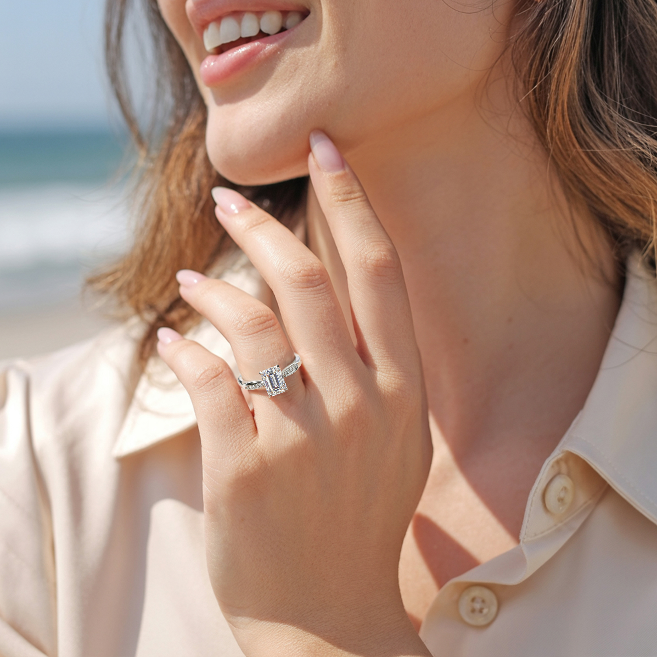 Twisted Band 1CT Emerald Cut Moissanite Ring