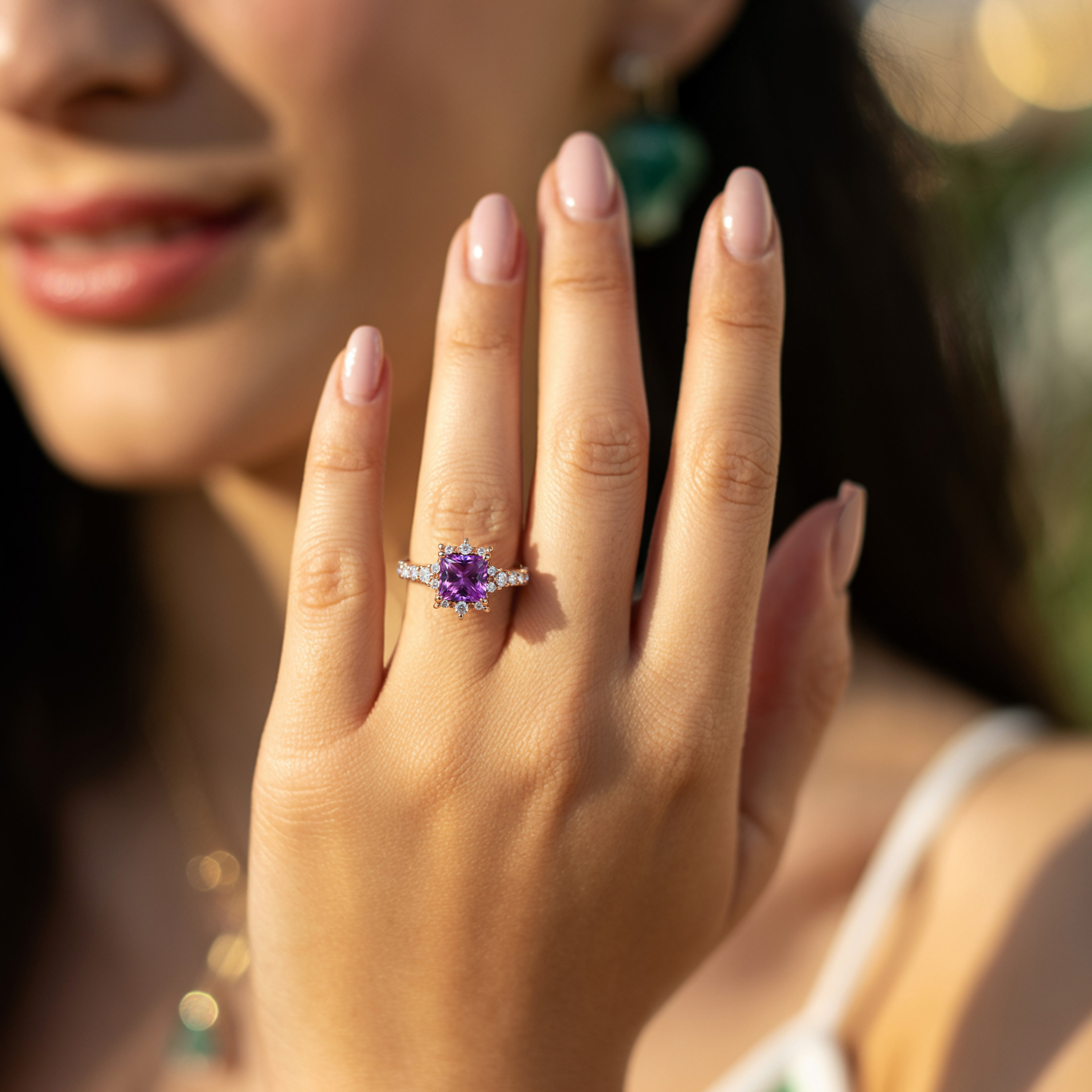 The Caterina 1CT Princess Cut Purple Moissanite Ring