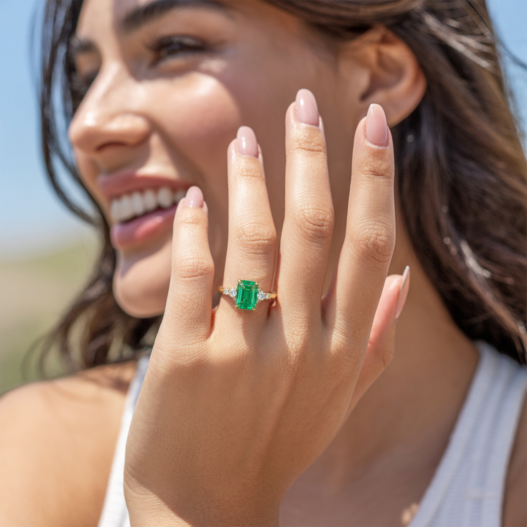 The Bella Jewel 3CT Emerald Cut Green Moissanite Ring