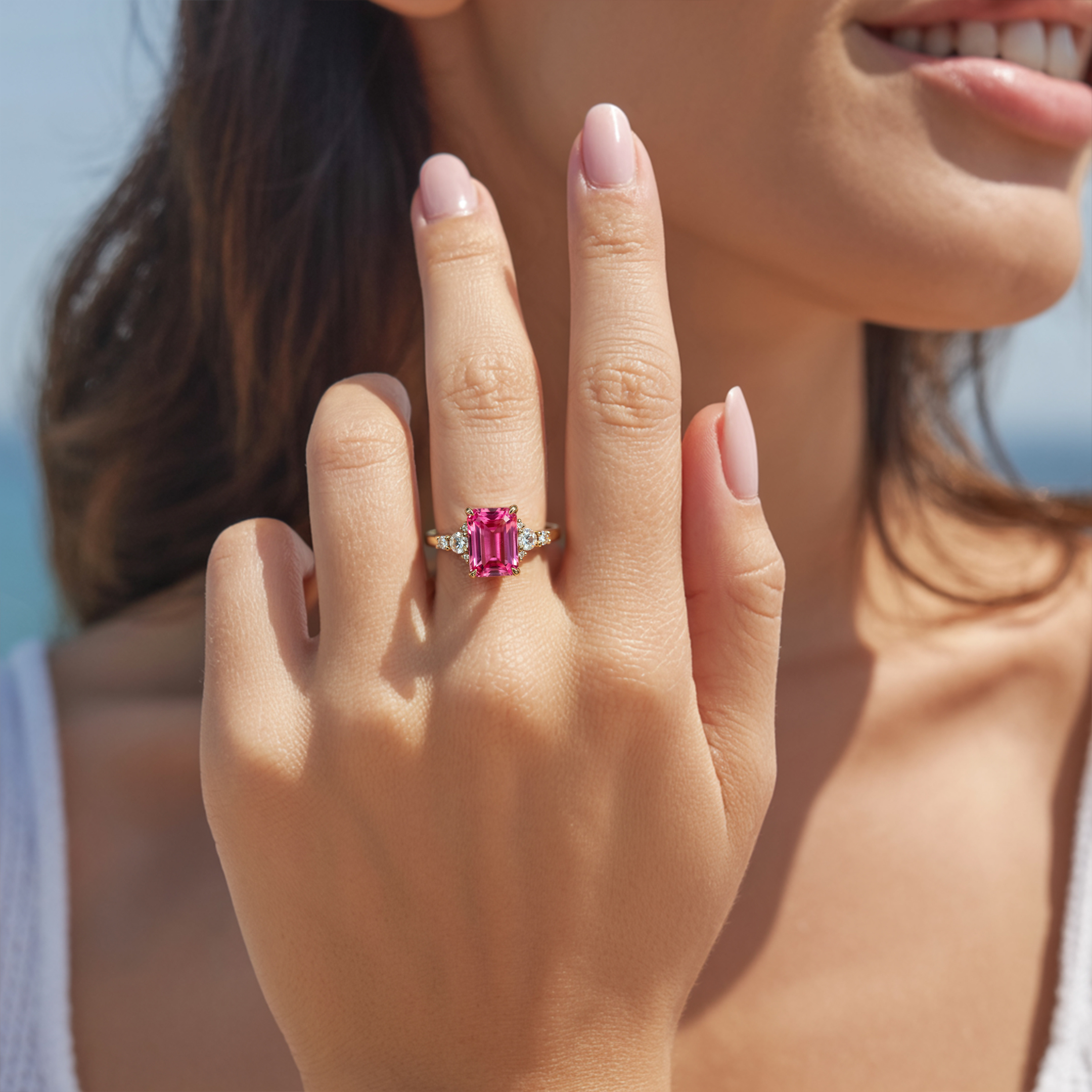 The Bella Jewel 3CT Emerald Cut Pink Moissanite Ring